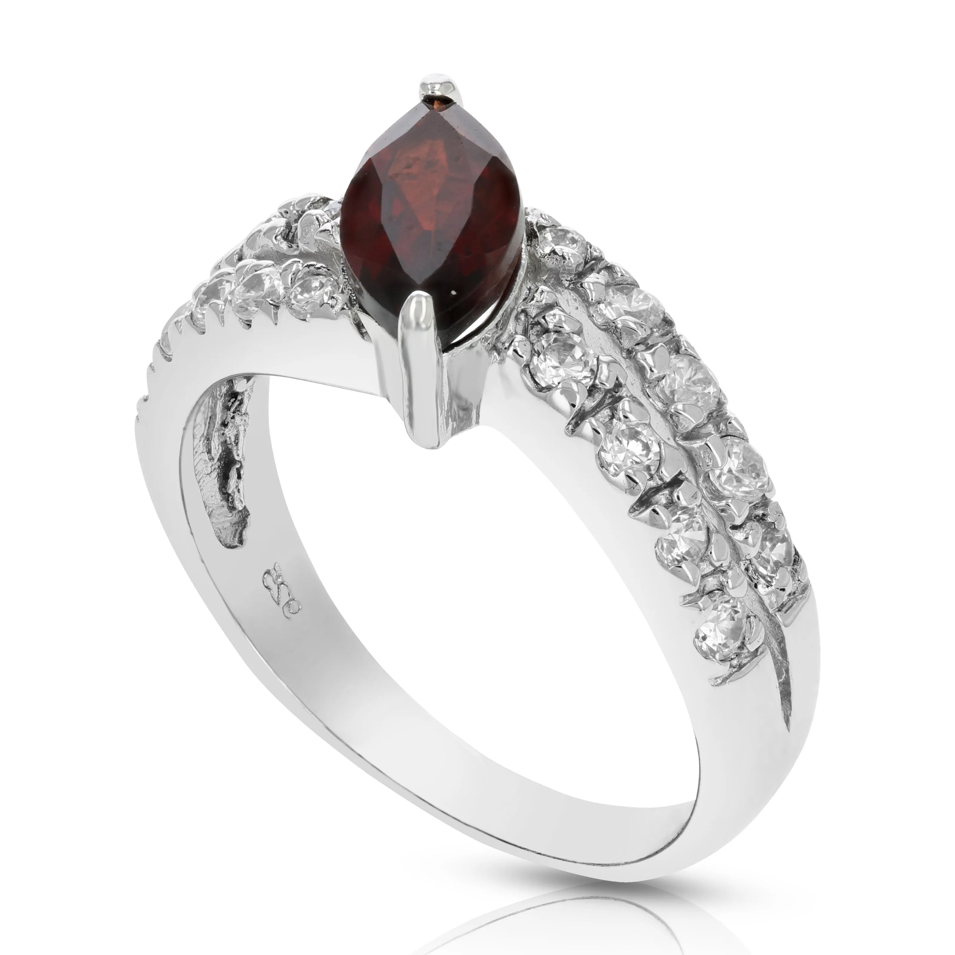 0.90 cttw Garnet Ring .925 Sterling Silver with Rhodium Marquise Shape 10x5 MM