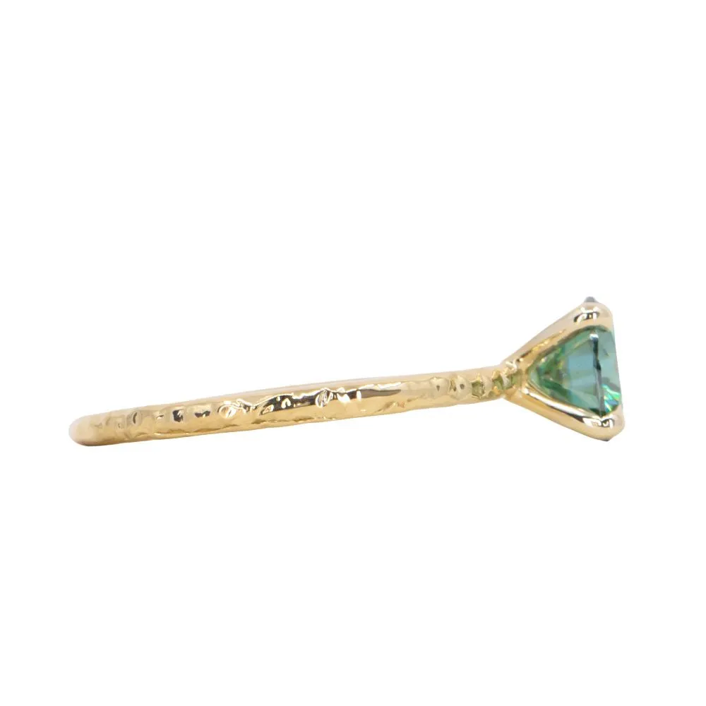 0.99ct Teal Moissanite Evergreen Solitaire Ring in 14k Yellow Gold