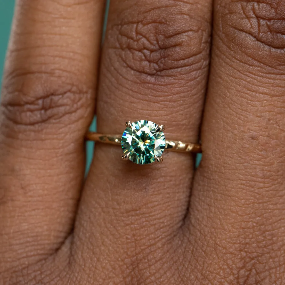 0.99ct Teal Moissanite Evergreen Solitaire Ring in 14k Yellow Gold