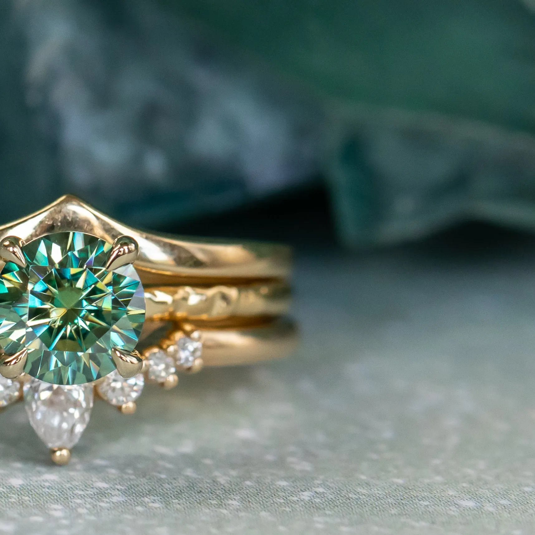 0.99ct Teal Moissanite Evergreen Solitaire Ring in 14k Yellow Gold