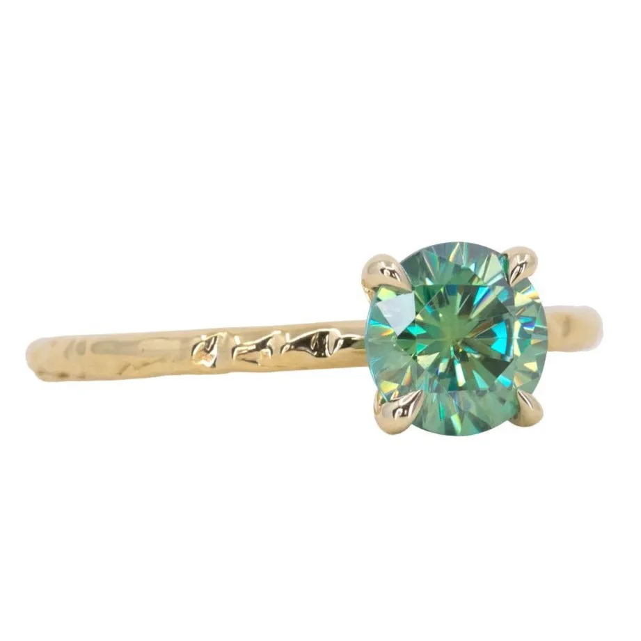 0.99ct Teal Moissanite Evergreen Solitaire Ring in 14k Yellow Gold