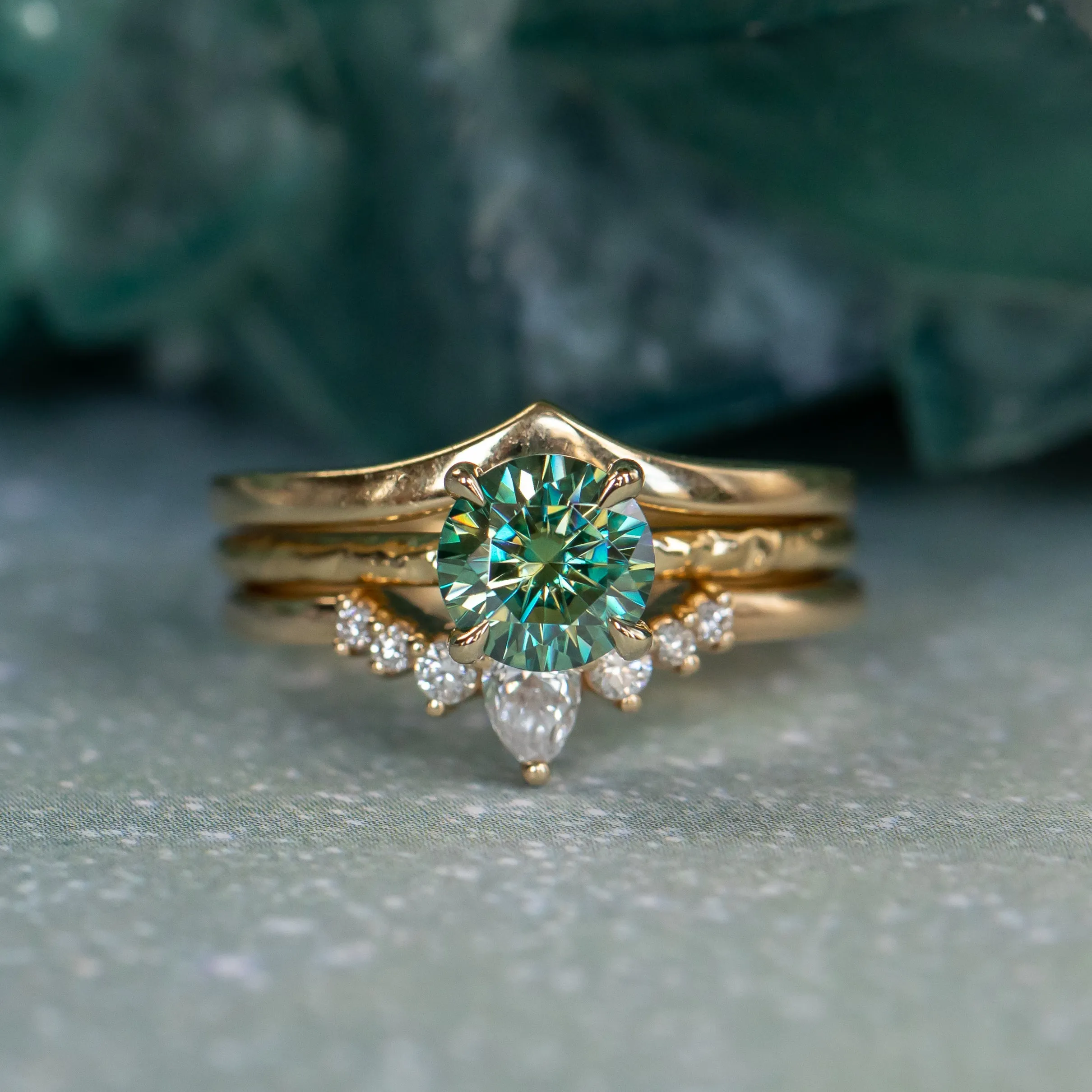 0.99ct Teal Moissanite Evergreen Solitaire Ring in 14k Yellow Gold