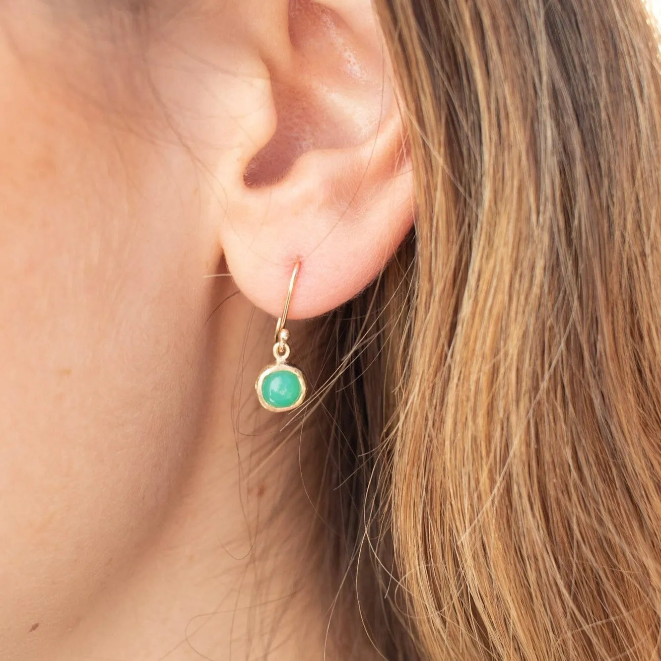 10K Semi-Precious Stone Drop Earrings in Chrysoprase