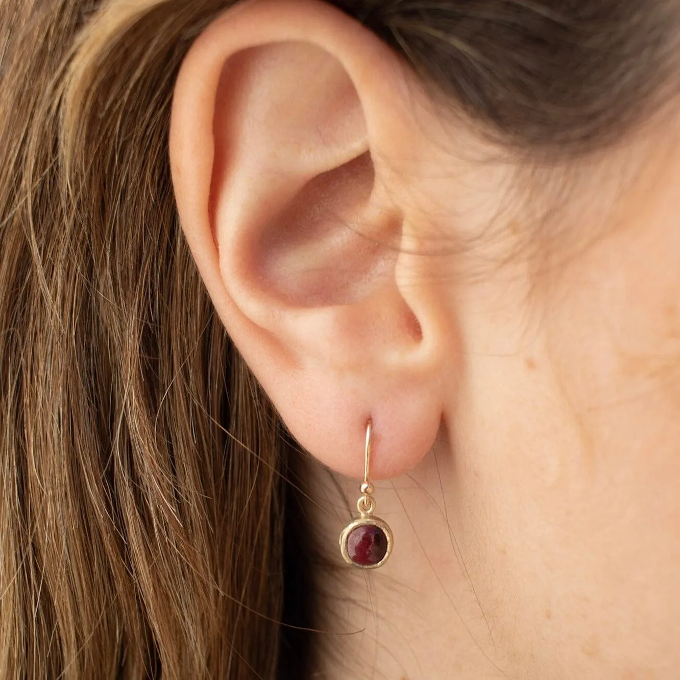 10K Semi-Precious Stone Drop Earrings in Garnet