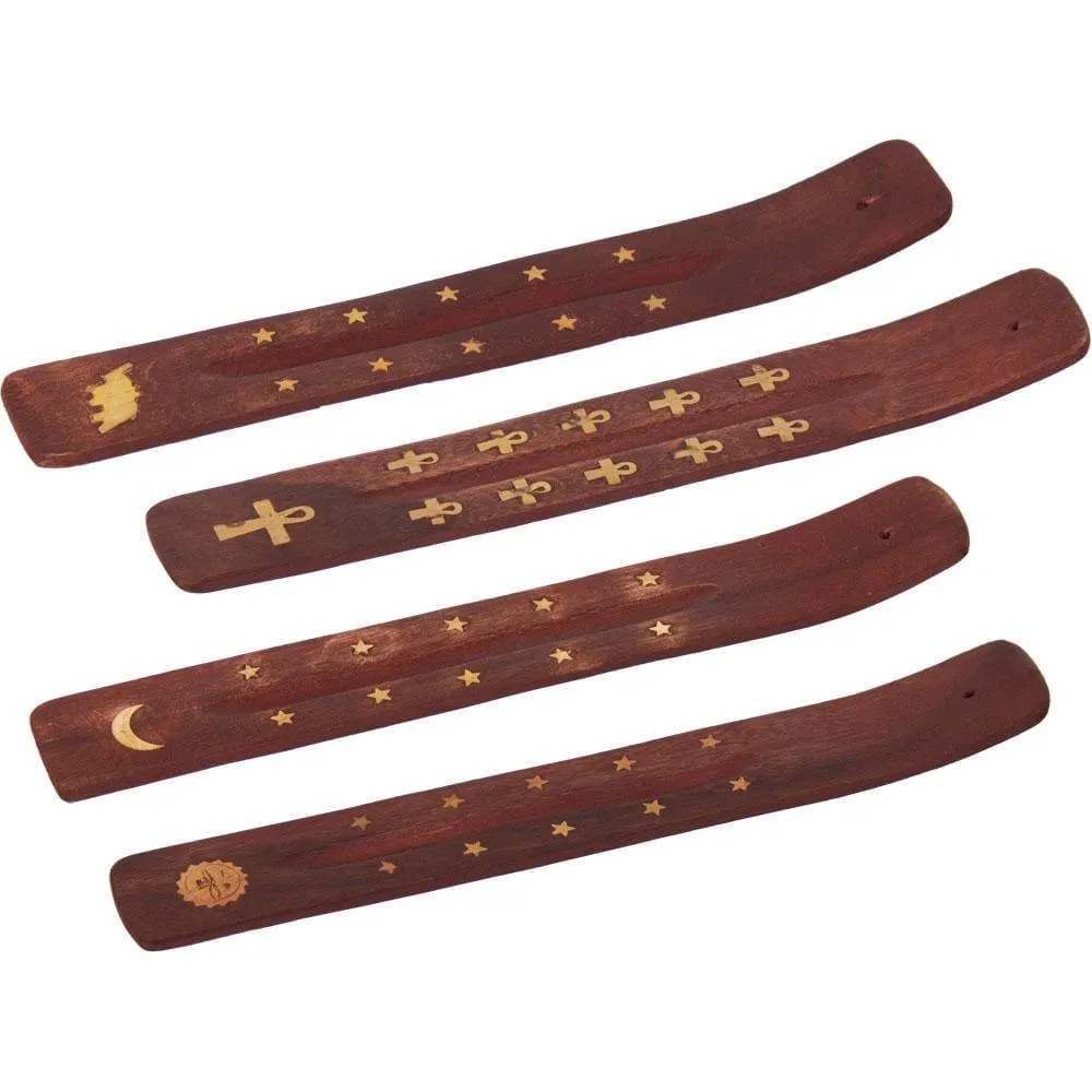 10" Wood Incense Holder - Brass Inlay (Assorted Design)