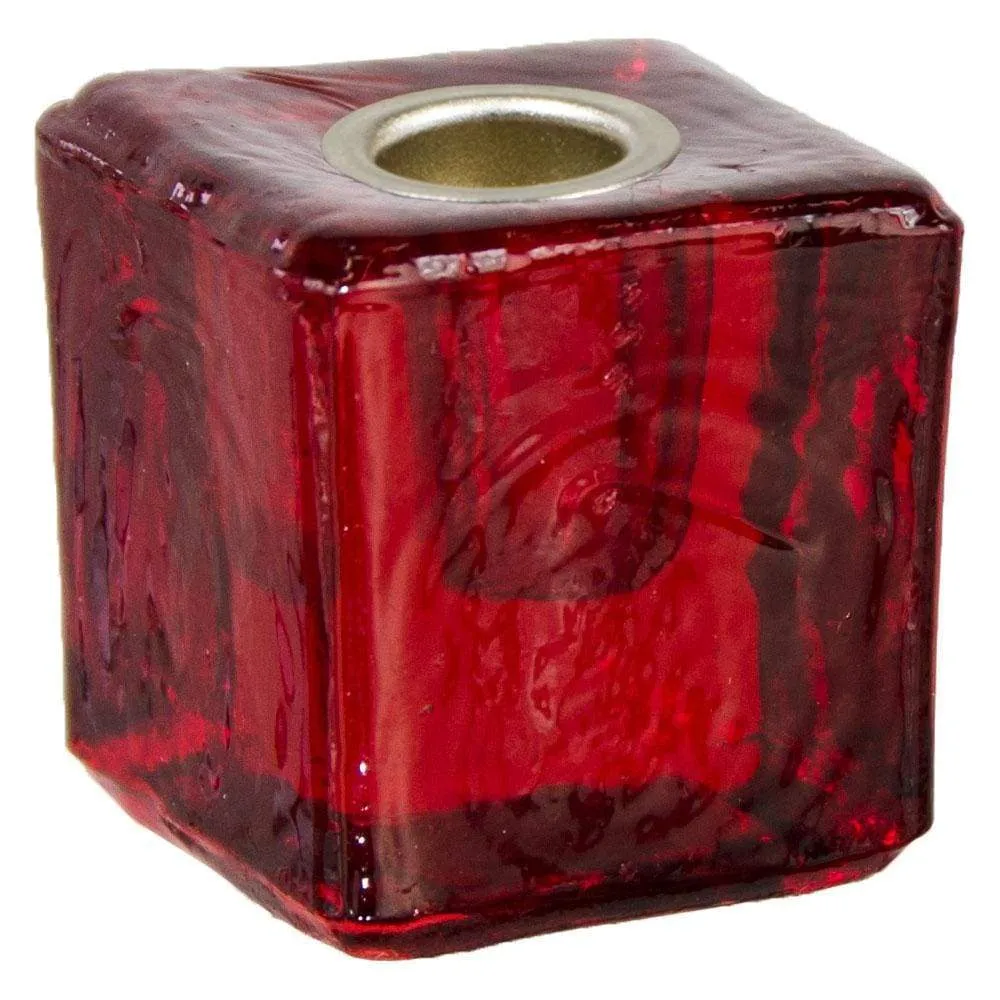 1.25" Mini Glass Candle Holder Cube - Red