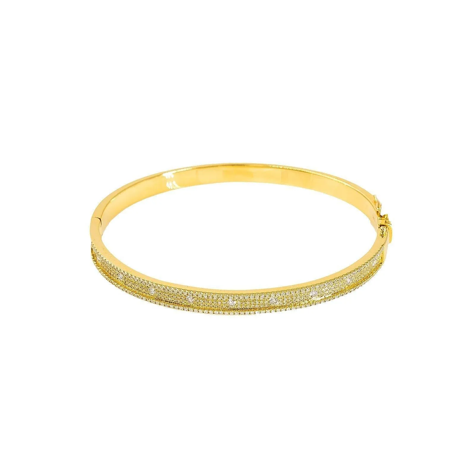 14K Yellow Gold Diamond Bangle W/ VS Diamonds & Fully Encrusted Indented Bangle