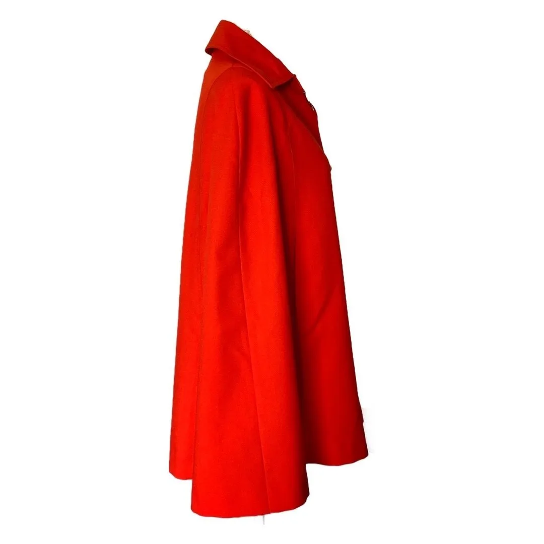 1960s Poppy Red / Orange Cape by Jerold. Perfect Spring Jacket with Toggle Closure.