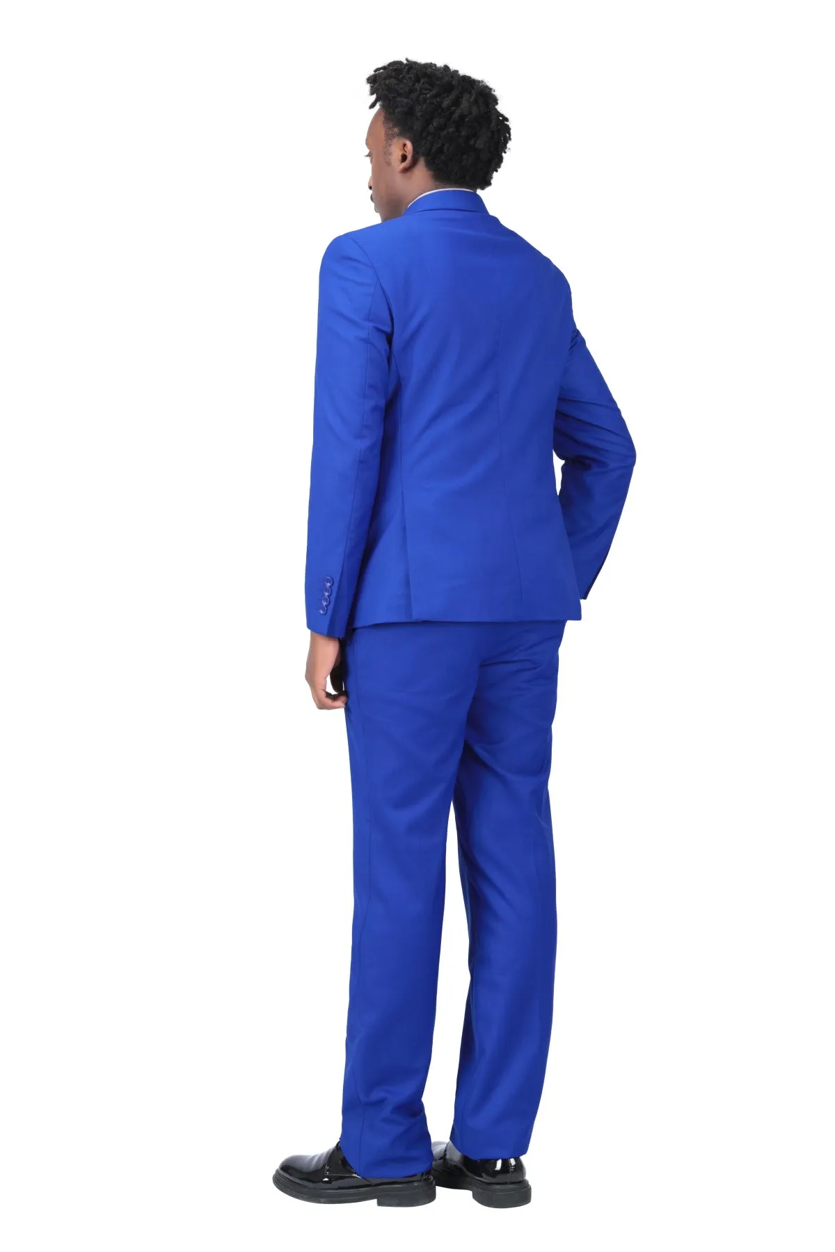 2-Piece Double Breasted Solid Color Blue Suit