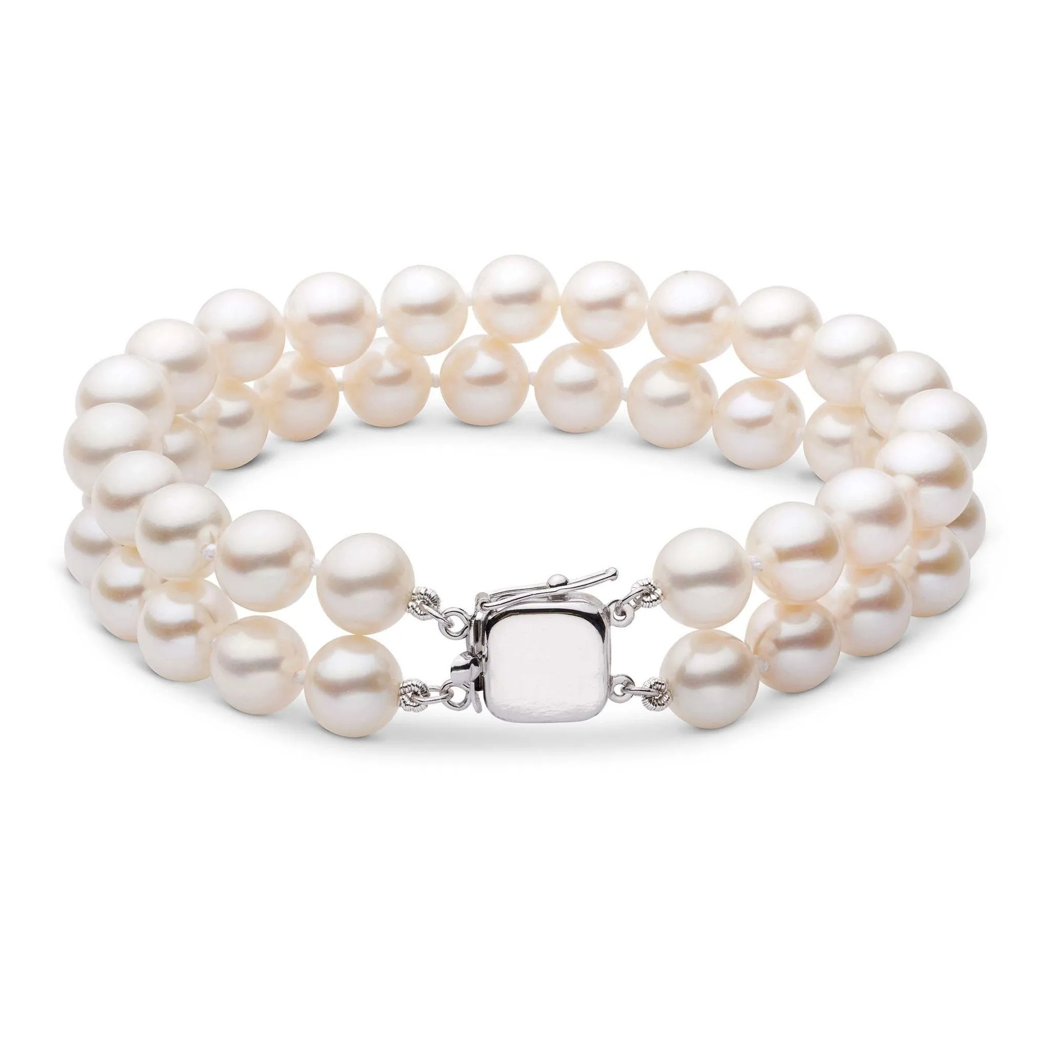 7.0-7.5 mm Double Strand White Akoya AA  Pearl Bracelet