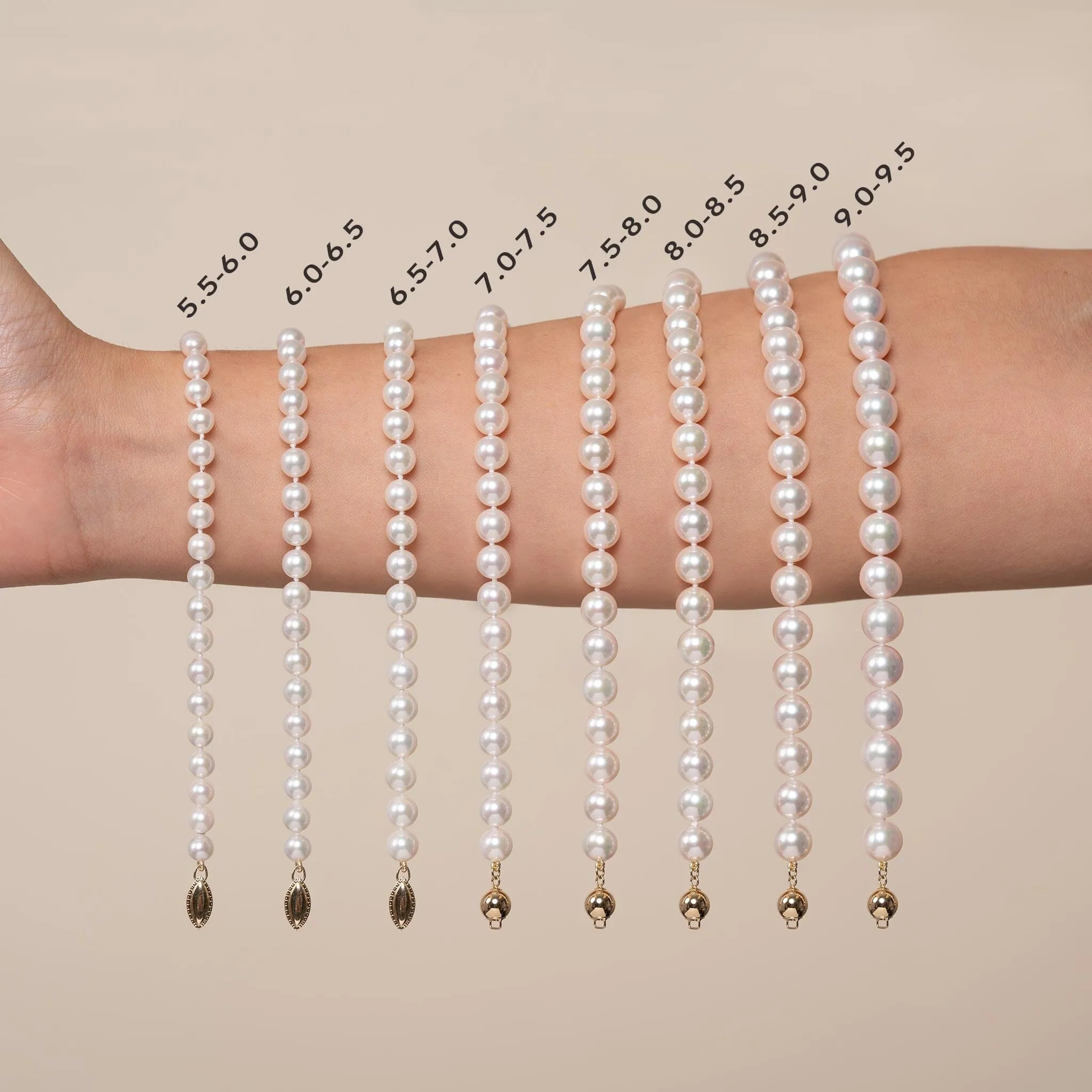 7.0-7.5 mm Double Strand White Akoya AA  Pearl Bracelet