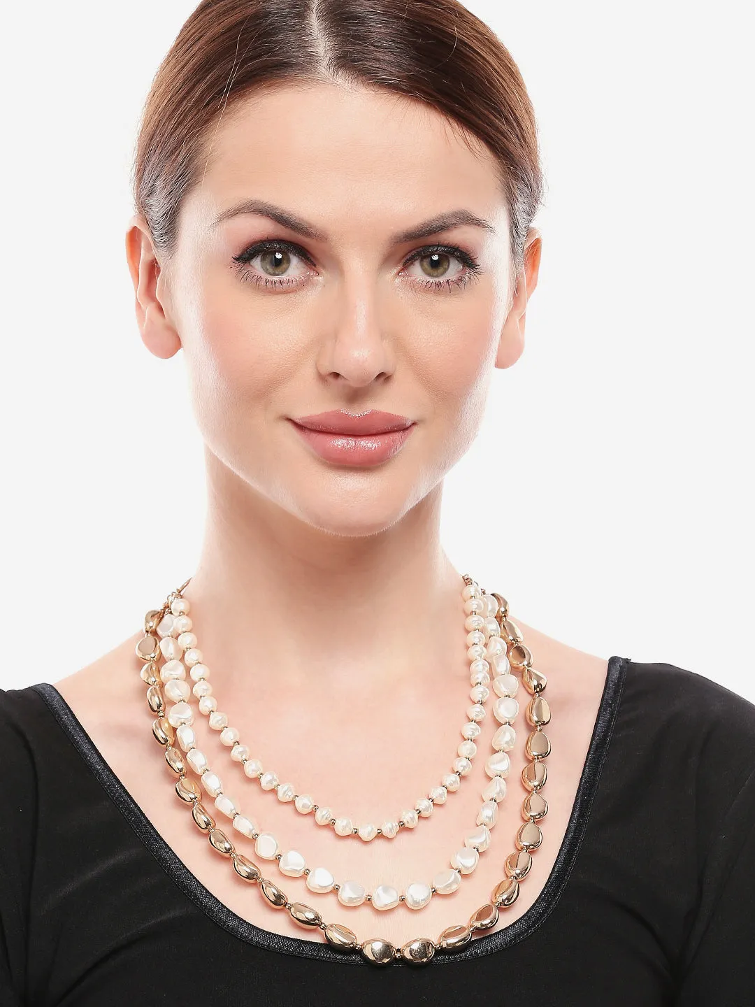 Accessorize London Pearl White & Golden Alloy Casual Necklace