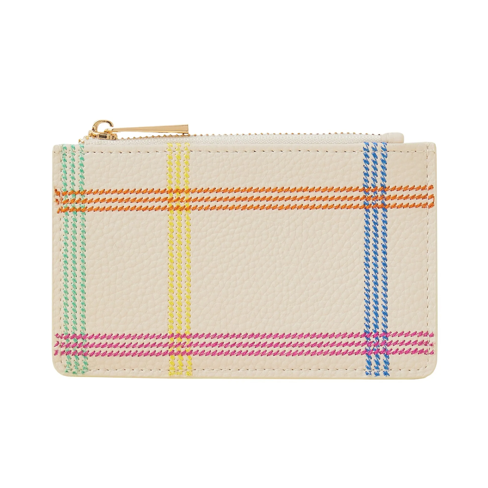 Accessorize London Women's Cream Check Stitch Card Holder