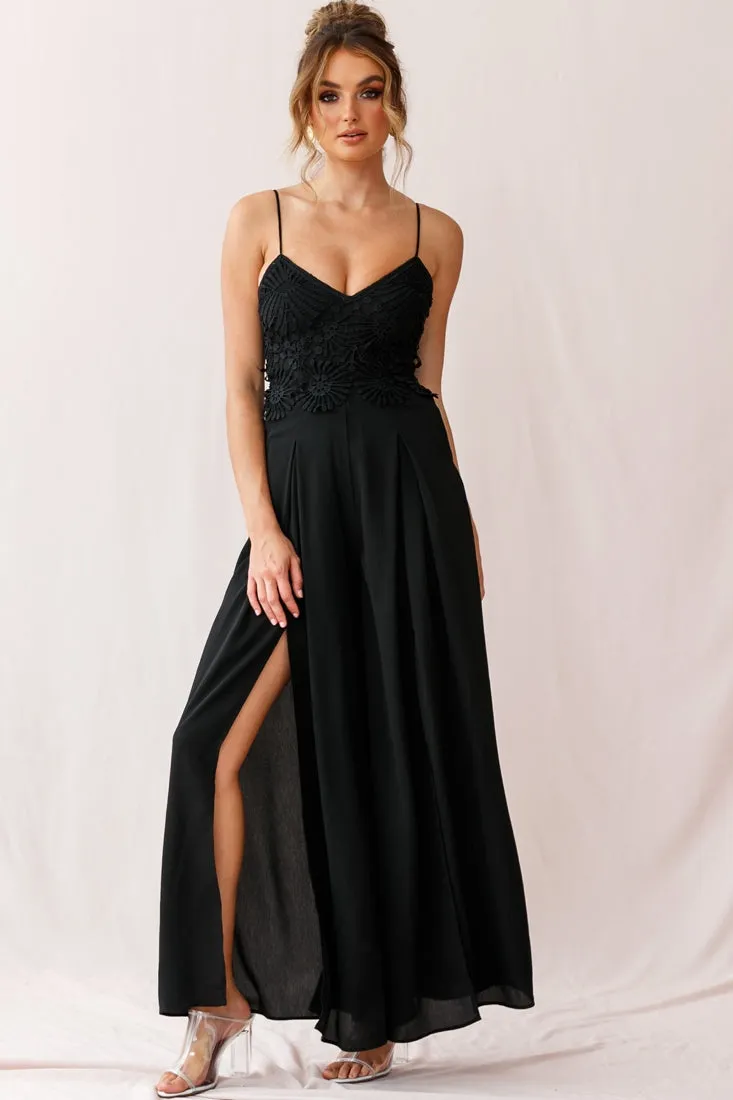 Ada Applique Embroidery Bust Wide Leg Jumpsuit Black