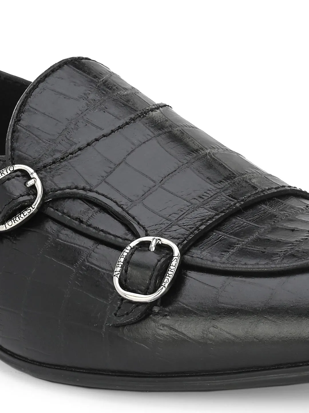 Alberto Torresi Genuine Leather Shoe Black Croco Monk Strap