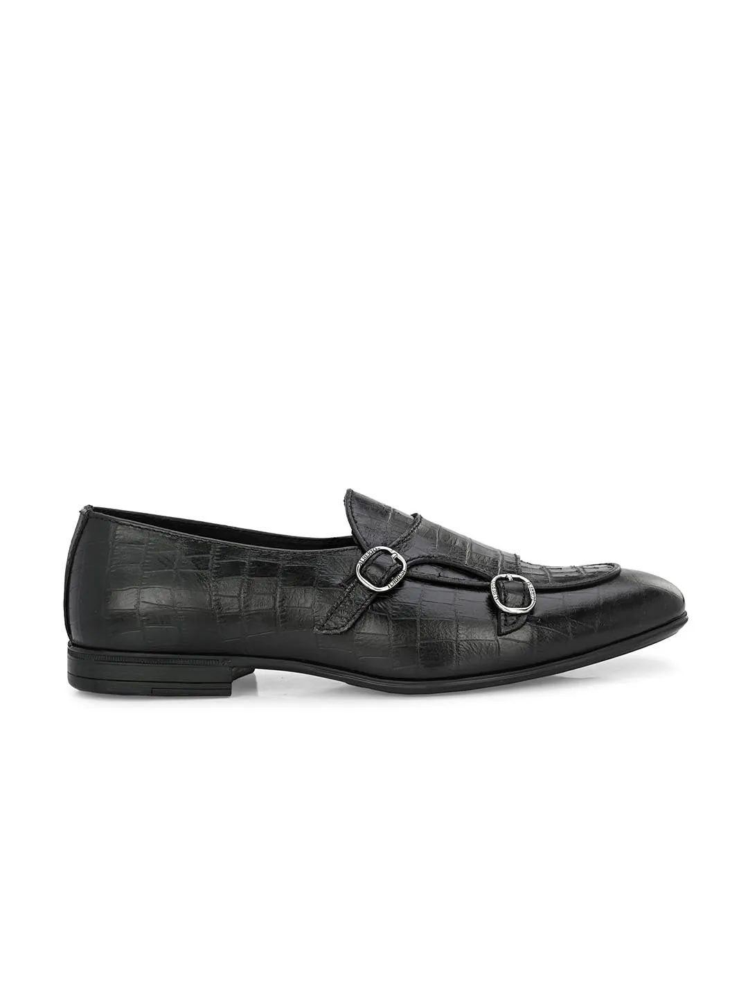 Alberto Torresi Genuine Leather Shoe Black Croco Monk Strap