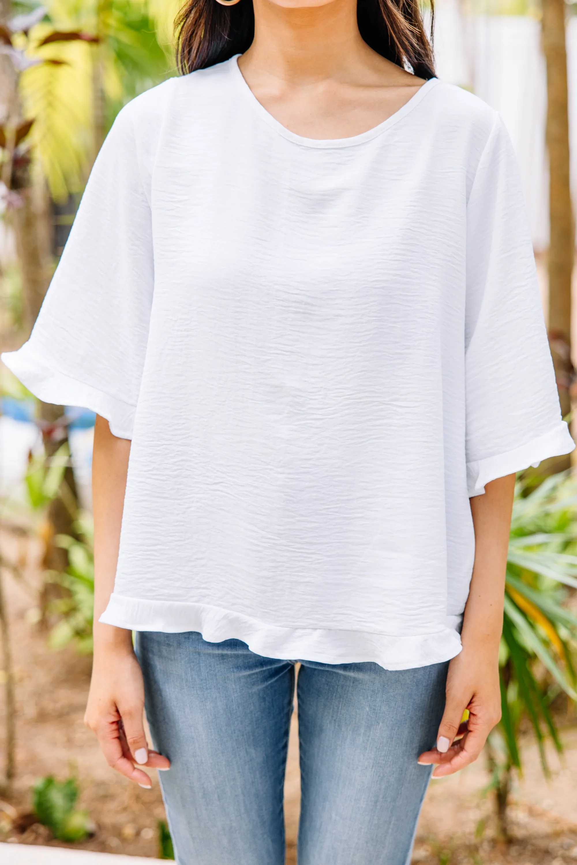 All You Have To Do White Ruffle Blouse