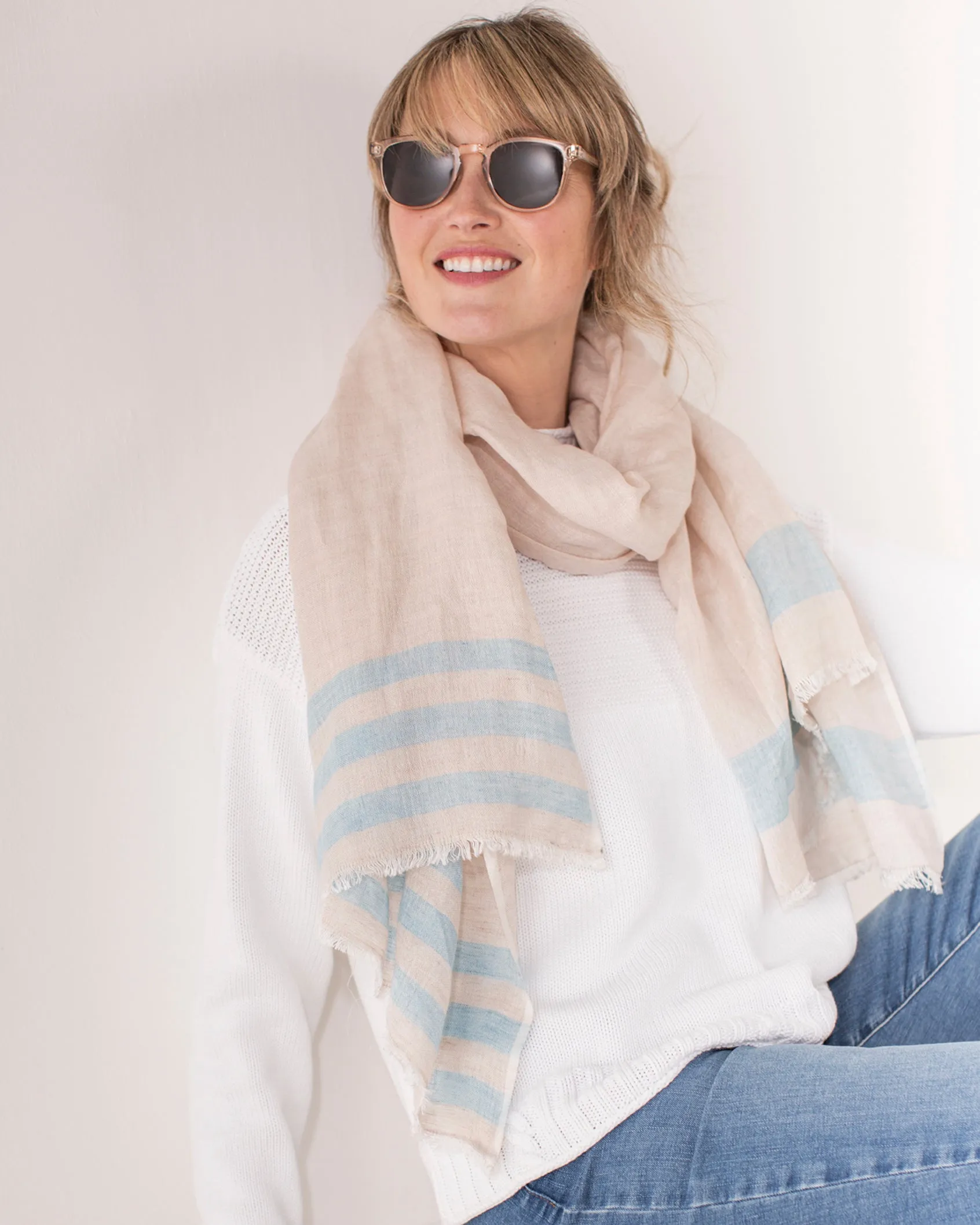 Aloft Linen Scarf - Blue end Stripe