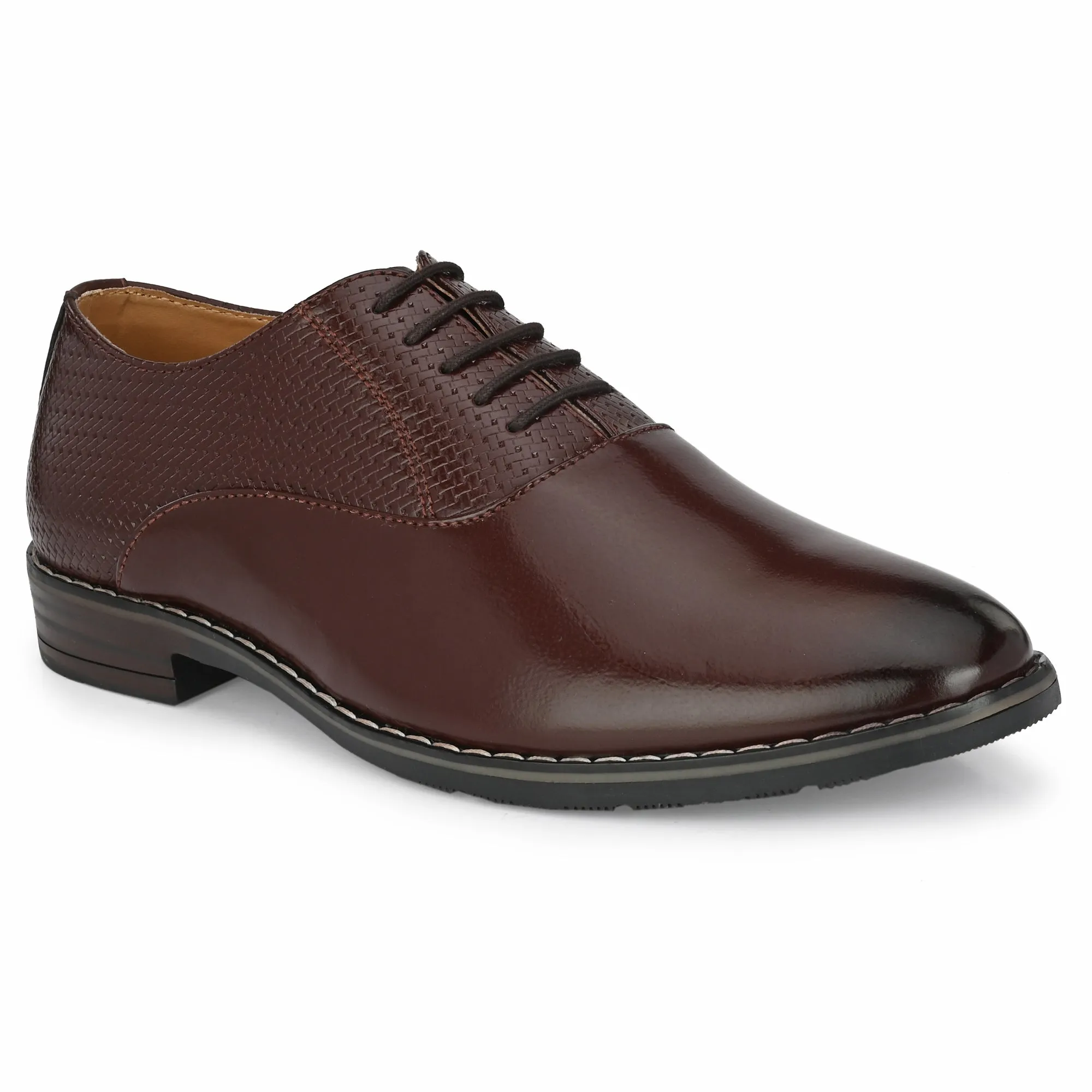 Attitudist Unisex Handcrafted Oxford Glossy Brown Laceup Derby Shoes With Semi Chatai Design