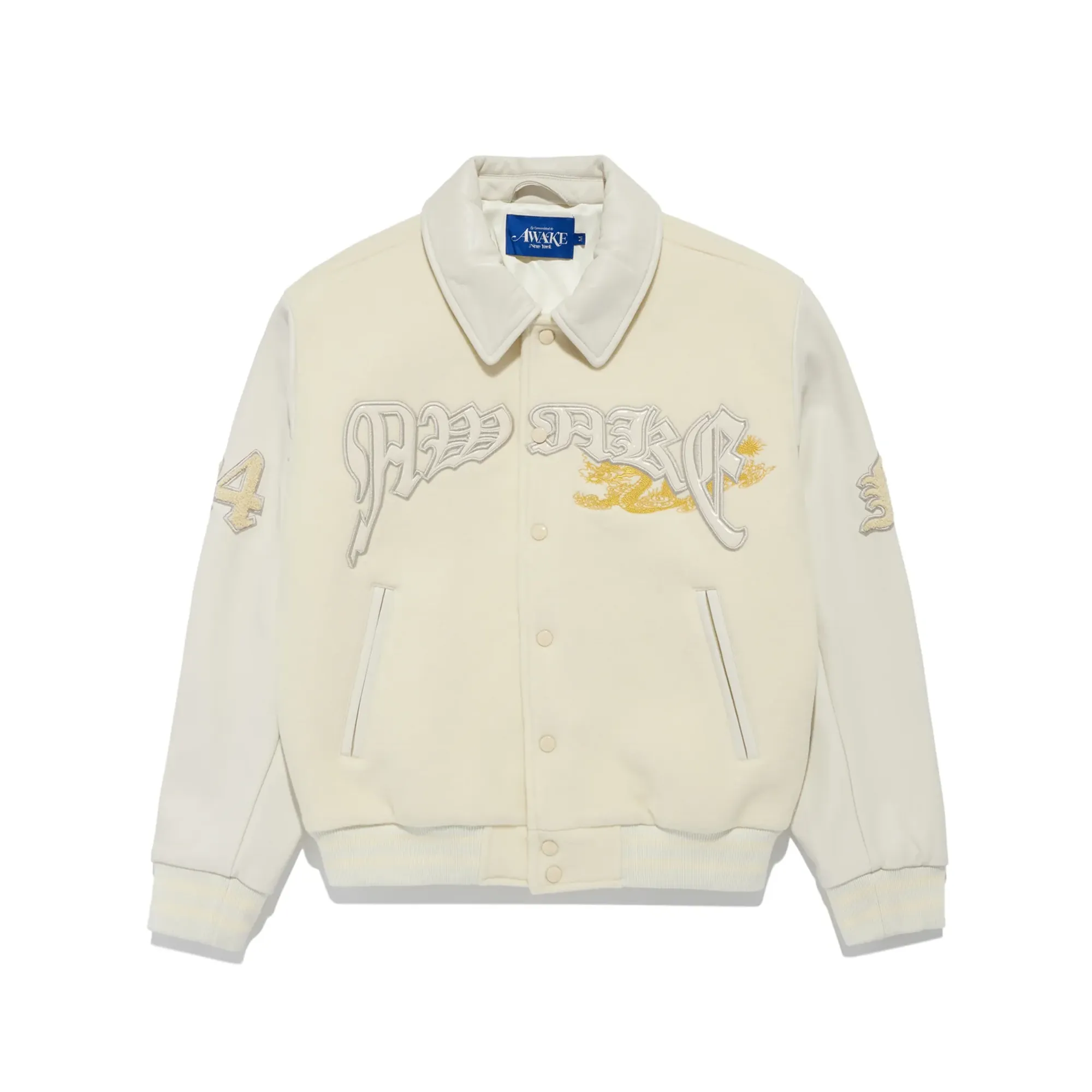 Awake NY Dragon Embroidered Varsity Jacket Off White