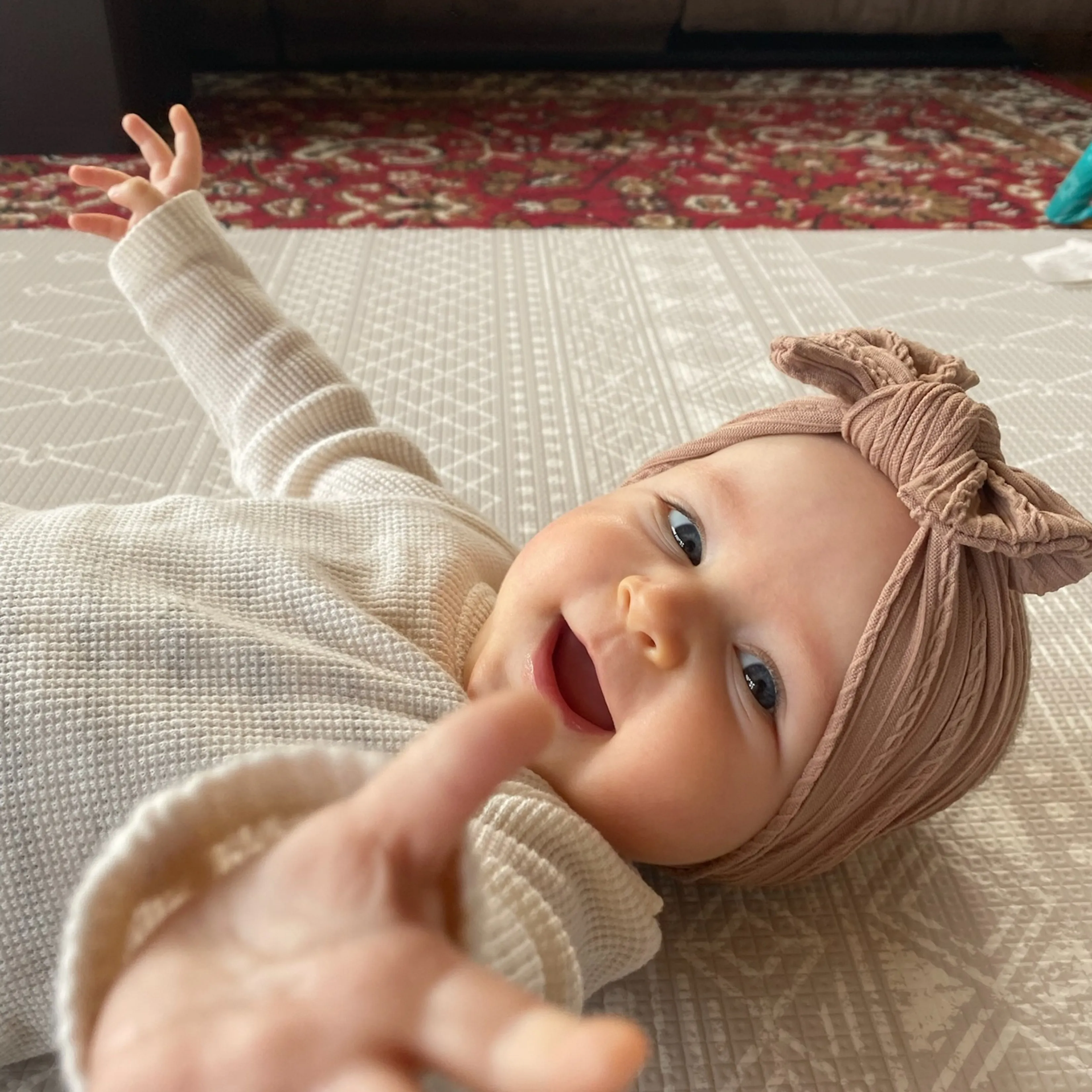 Baby Top Knot Single Bow Headband Grey