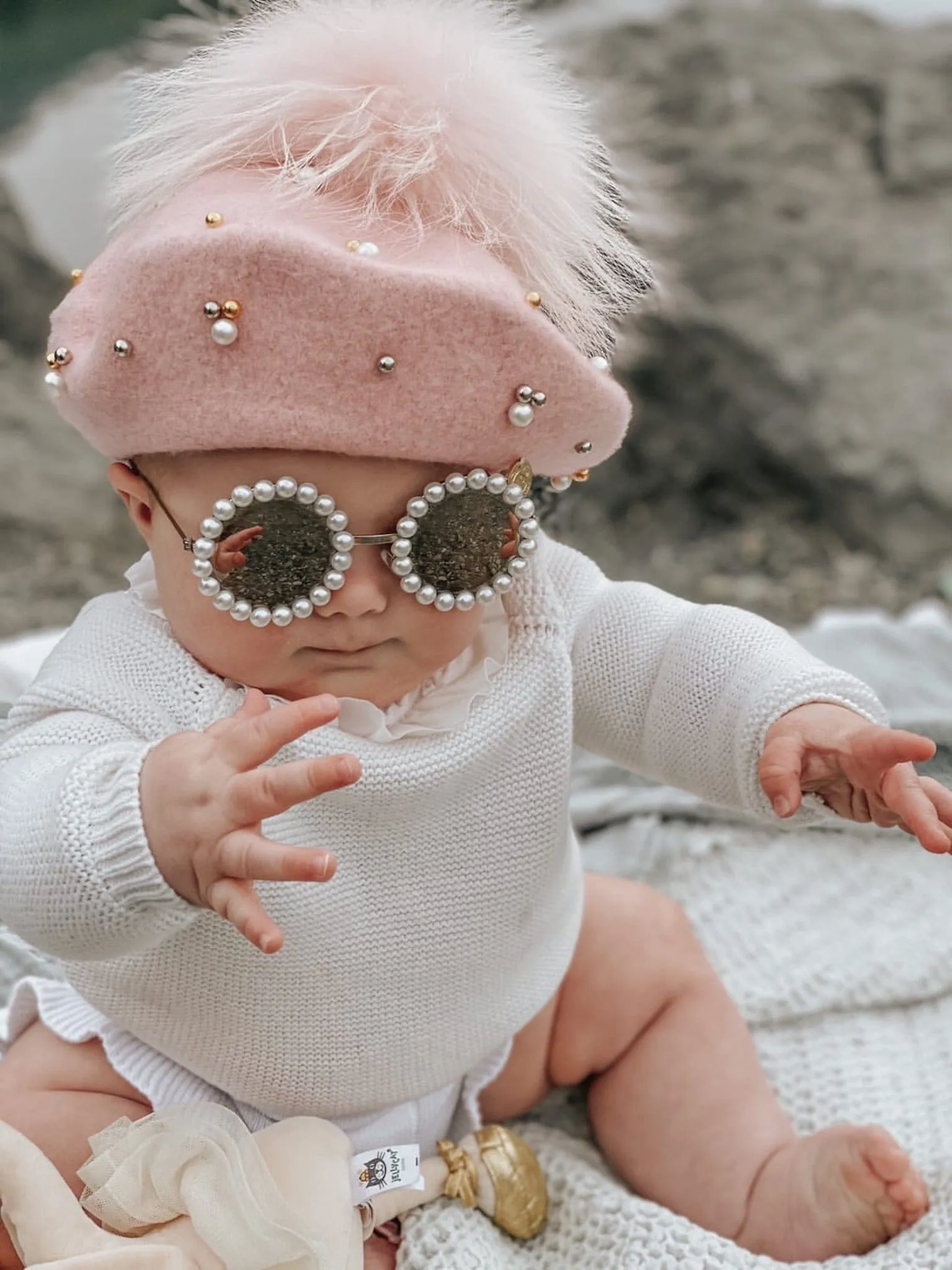 Baby Wool Beret with Pearls