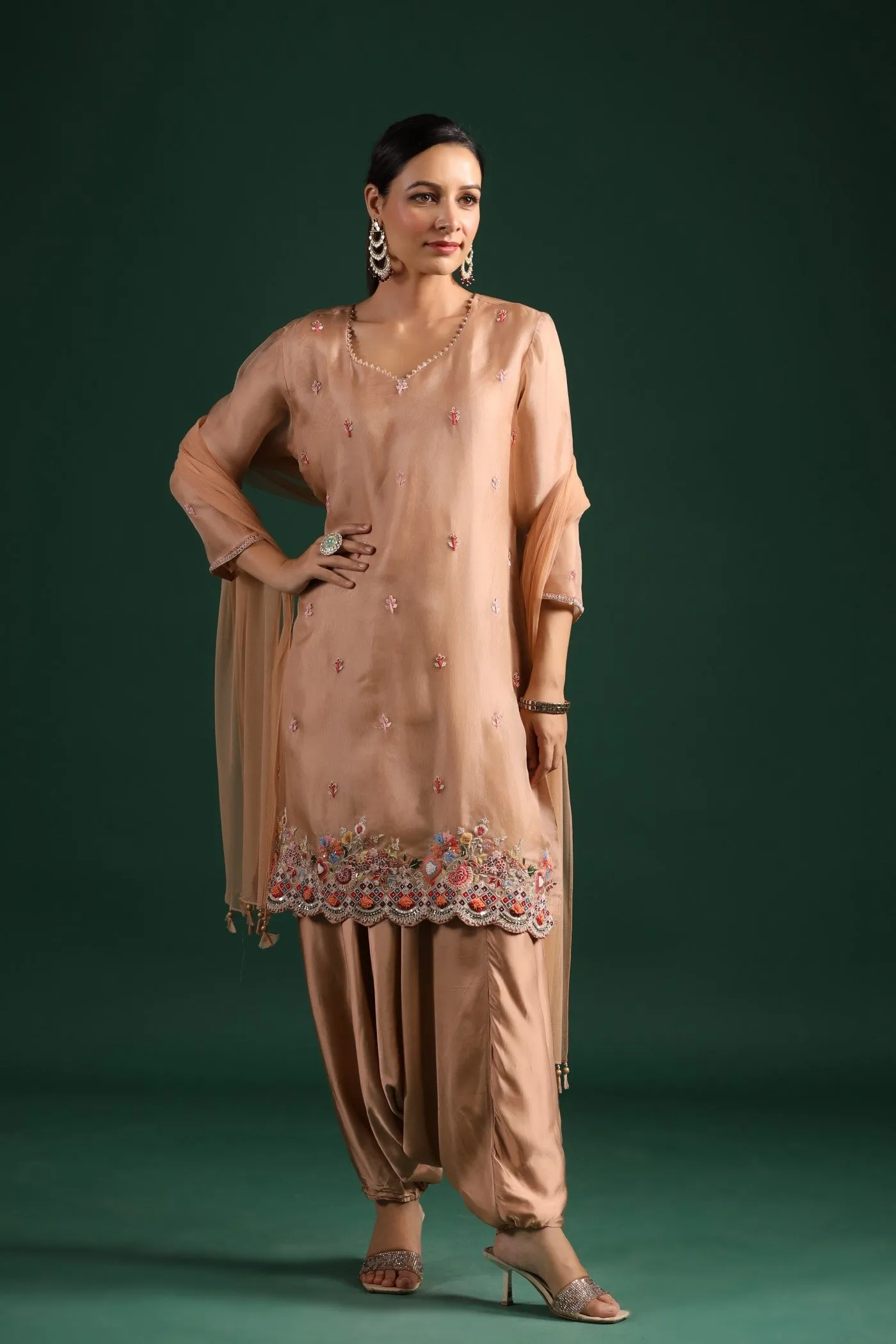 Beige Organza Silk Kurta Set