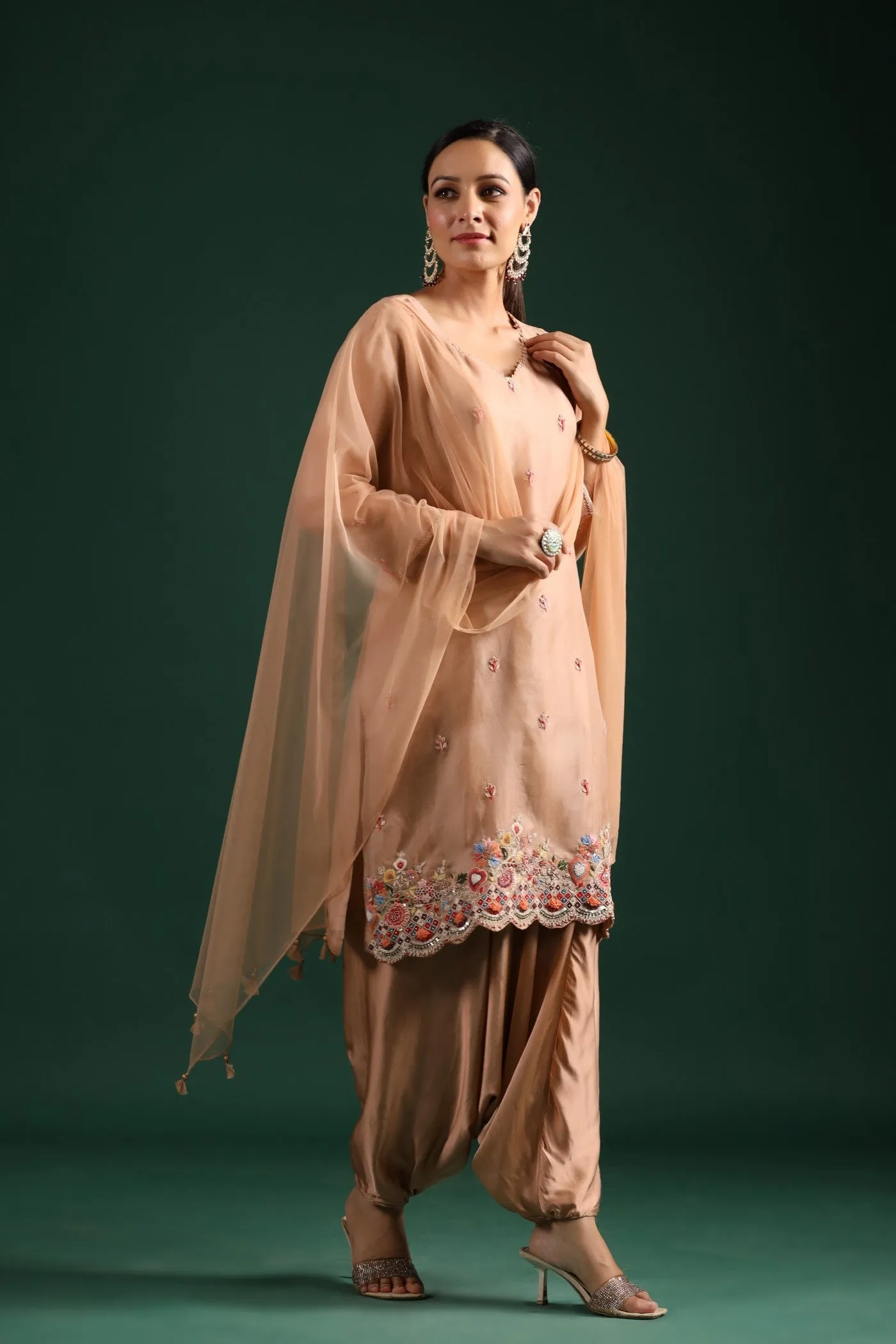 Beige Organza Silk Kurta Set