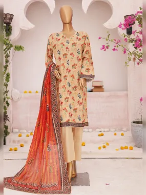 Bin Saeed Printed Lawn 3-Piece Suit - Beige