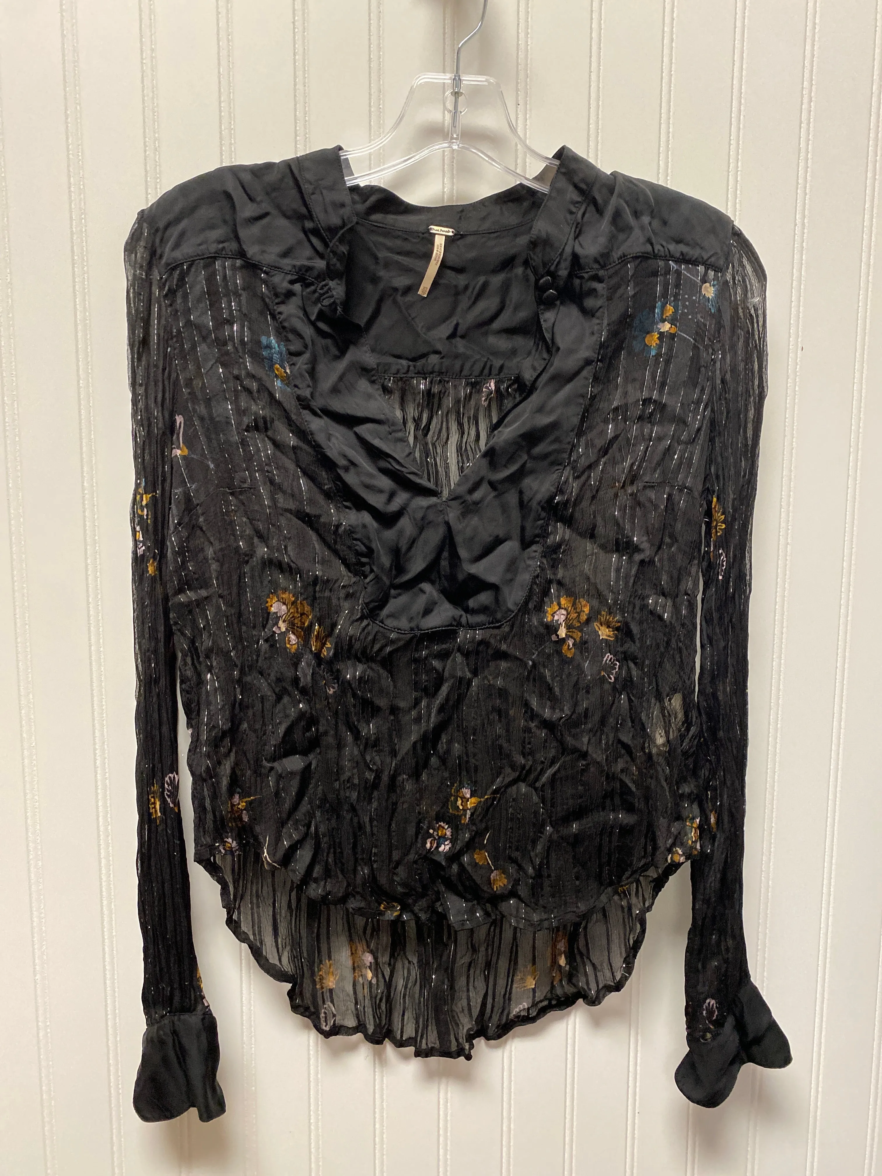 Black Blouse Long Sleeve Free People, Size Xs