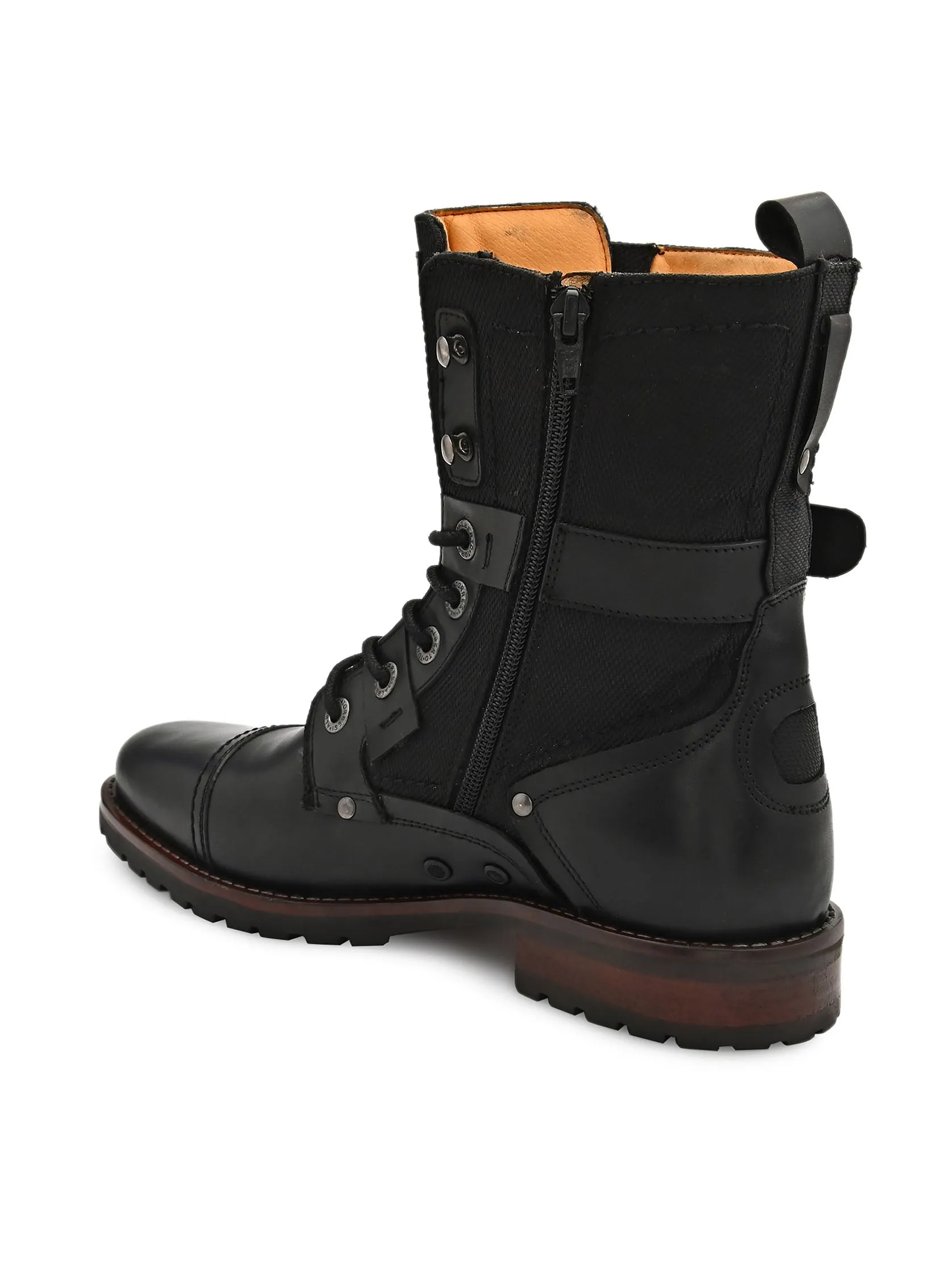 Black Cap toe Military Boots