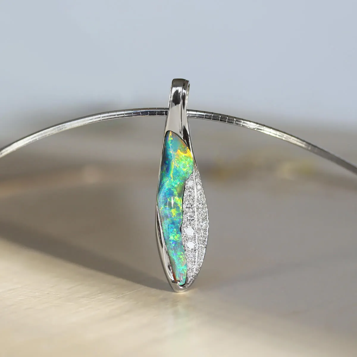 Black Opal, Diamond & Platinum Necklace