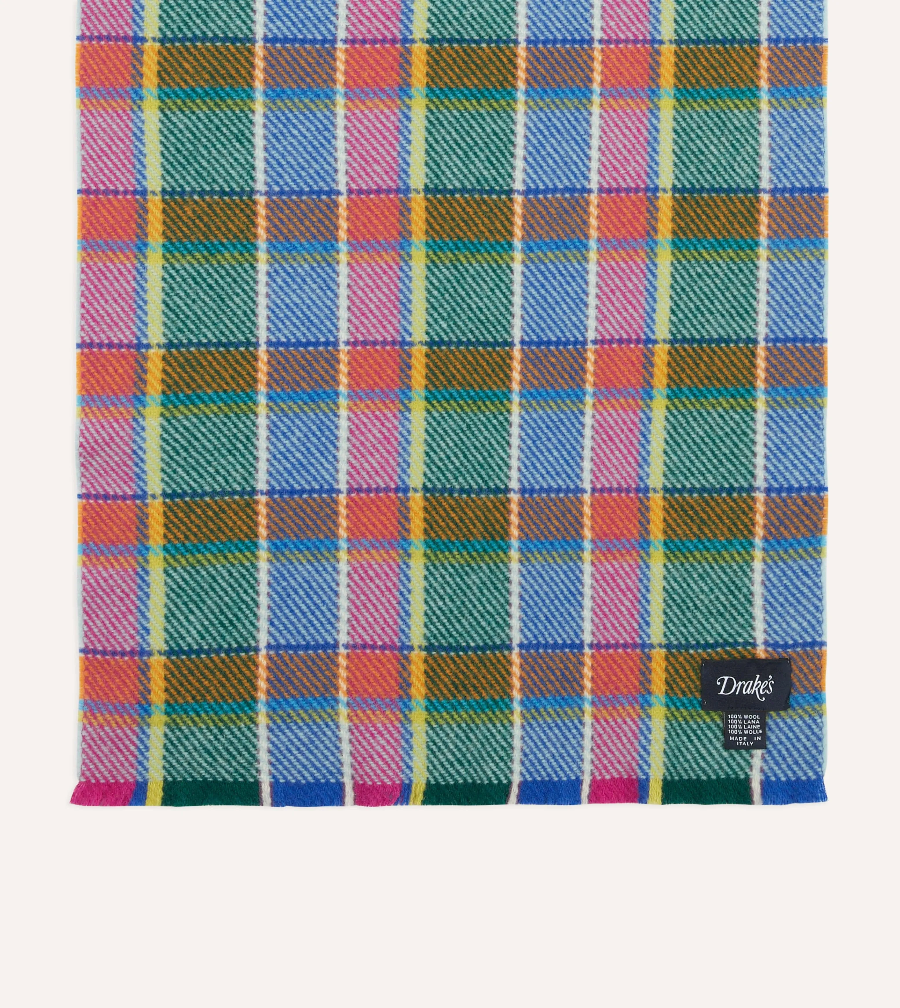 Blue Tartan Check Wool Scarf