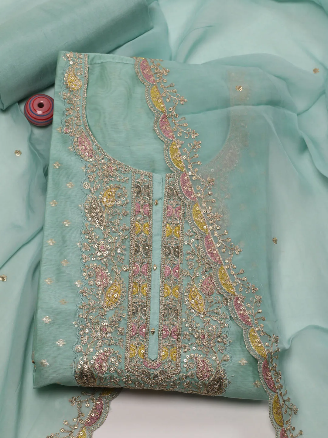 Booti Embroidered Organza Unstitched Suit Piece With Dupatta