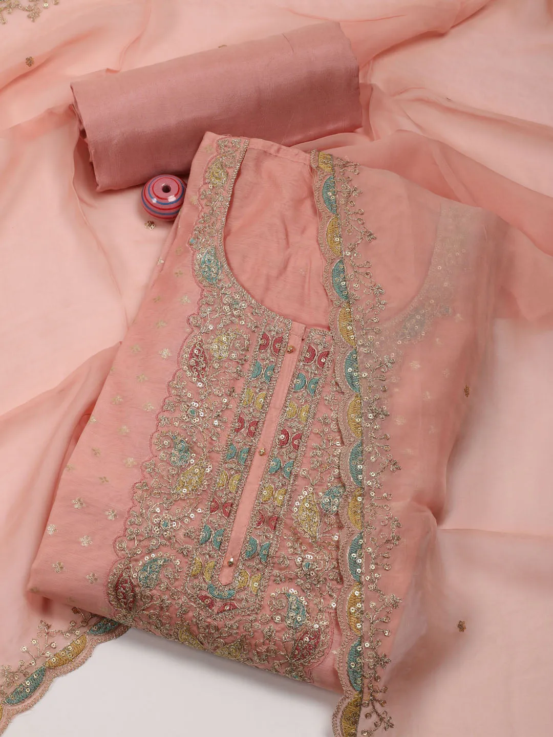 Booti Embroidered Organza Unstitched Suit Piece With Dupatta