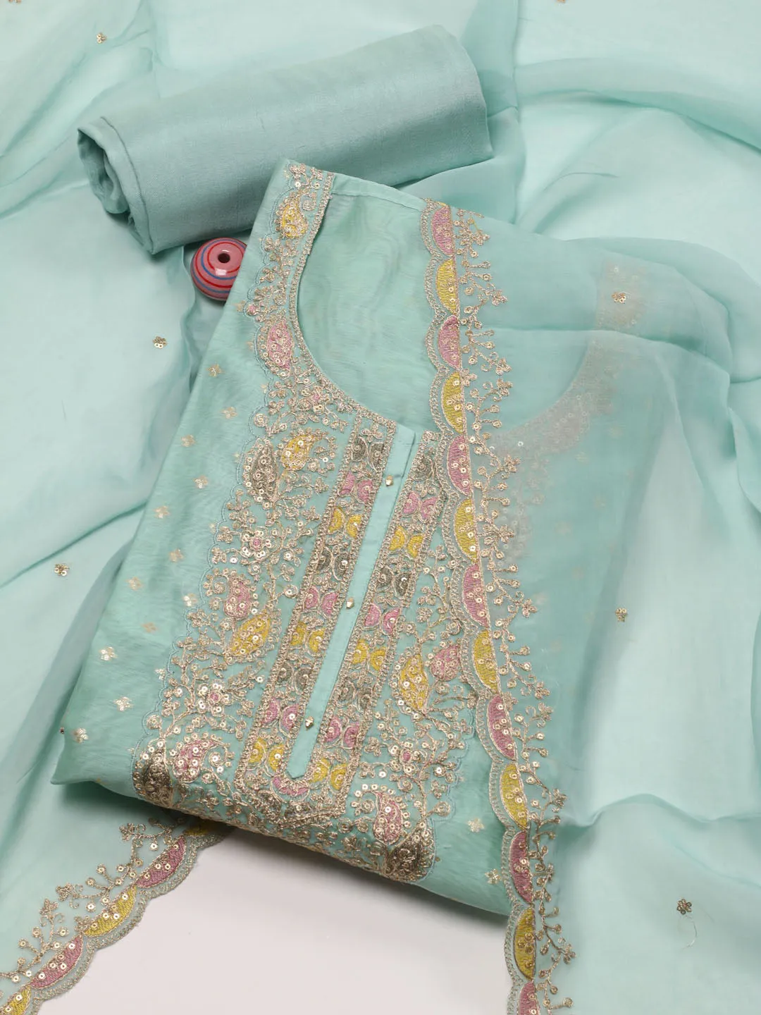 Booti Embroidered Organza Unstitched Suit Piece With Dupatta