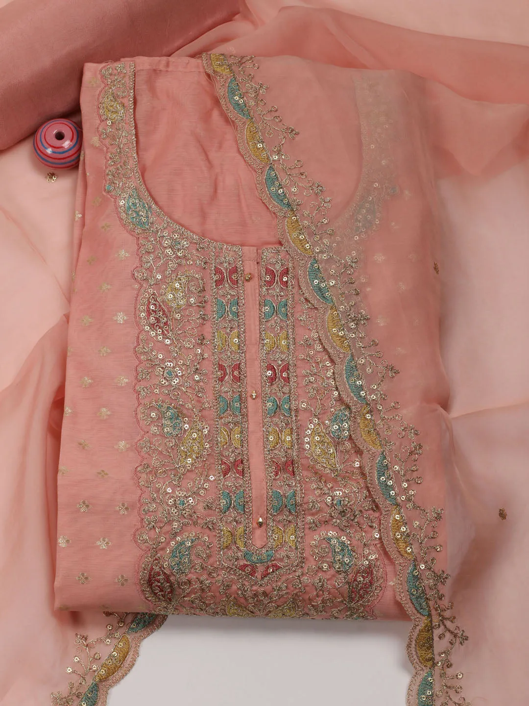 Booti Embroidered Organza Unstitched Suit Piece With Dupatta