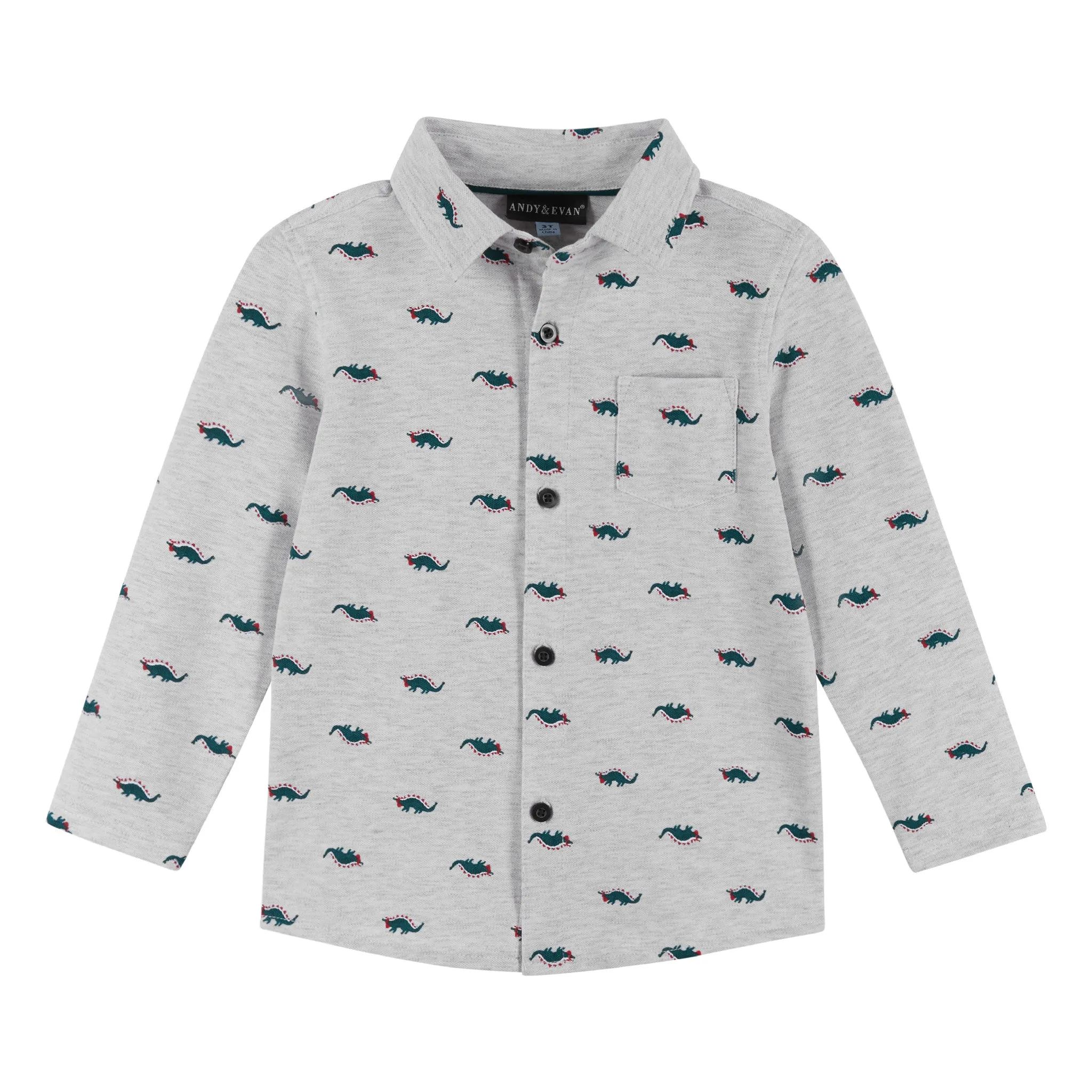 Boys Holiday Stegosaurus Pattern Button Down Shirt