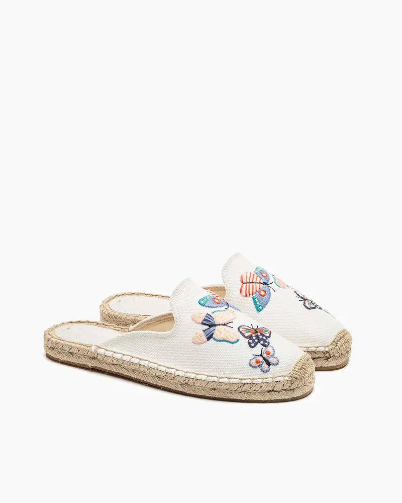 Butterfly Pattern Embroidered Espadrille Flat Mules