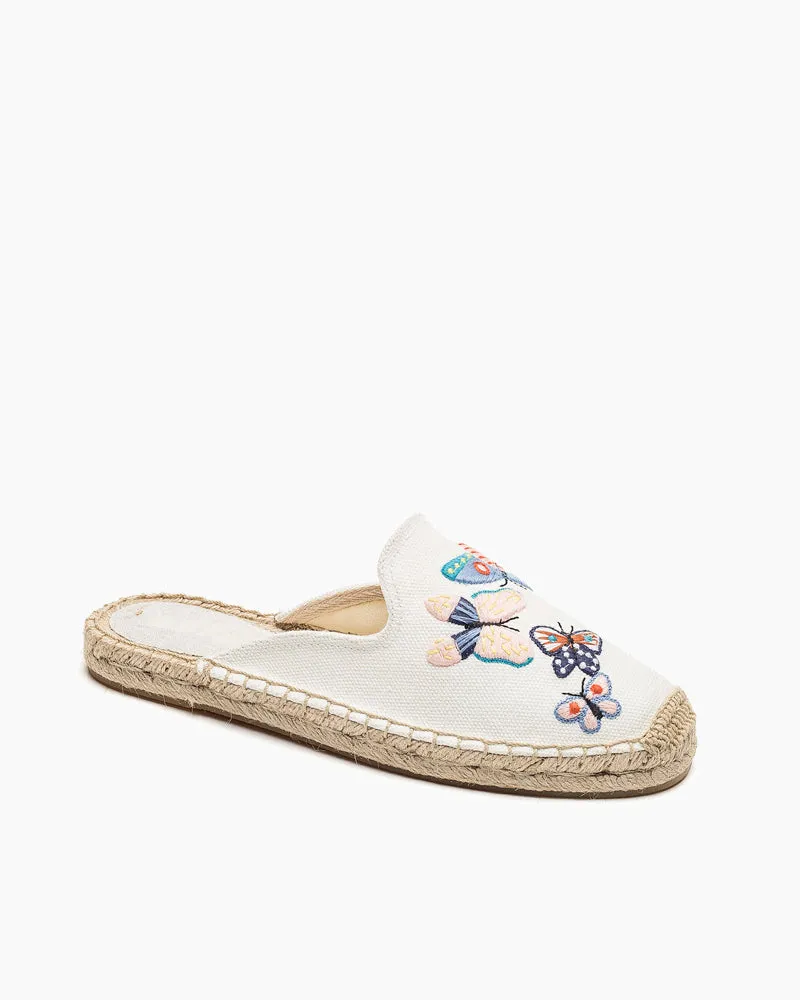 Butterfly Pattern Embroidered Espadrille Flat Mules