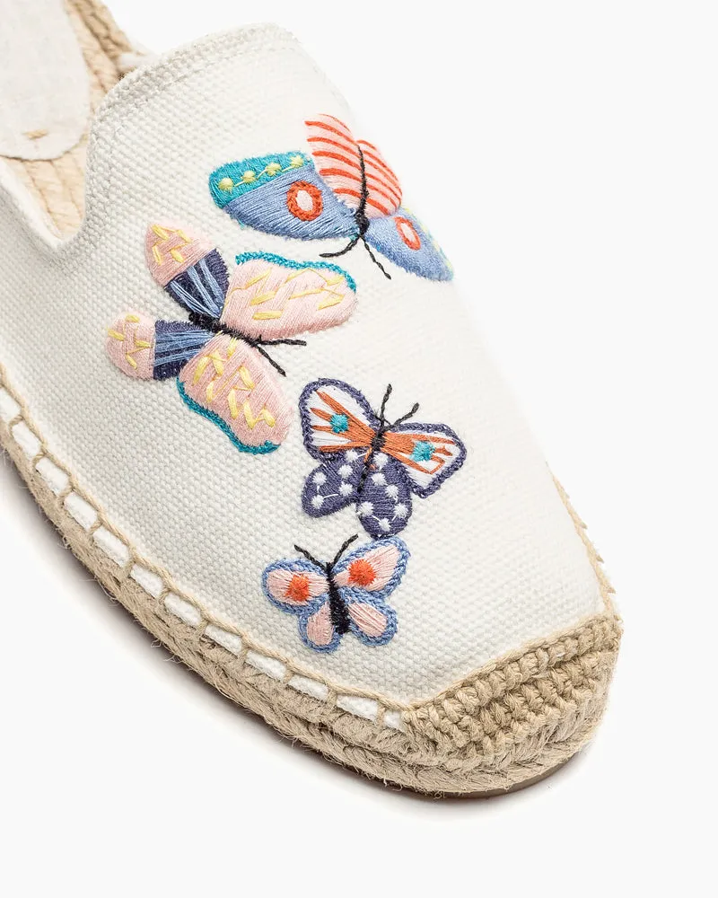 Butterfly Pattern Embroidered Espadrille Flat Mules