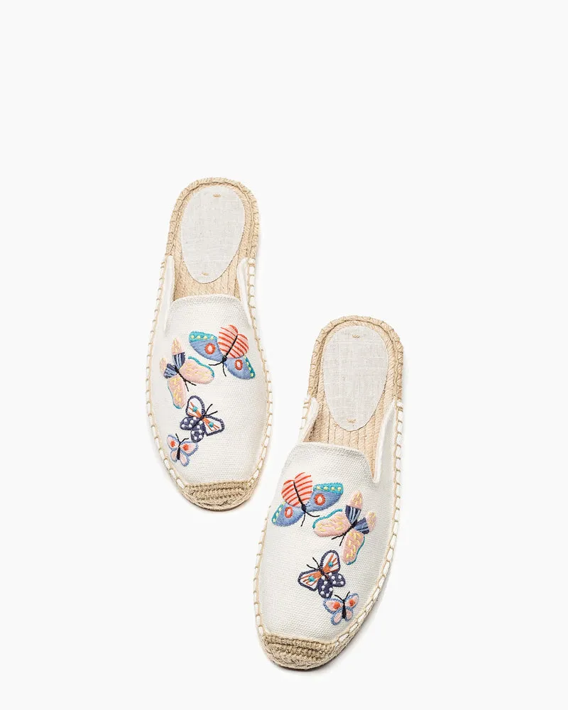 Butterfly Pattern Embroidered Espadrille Flat Mules