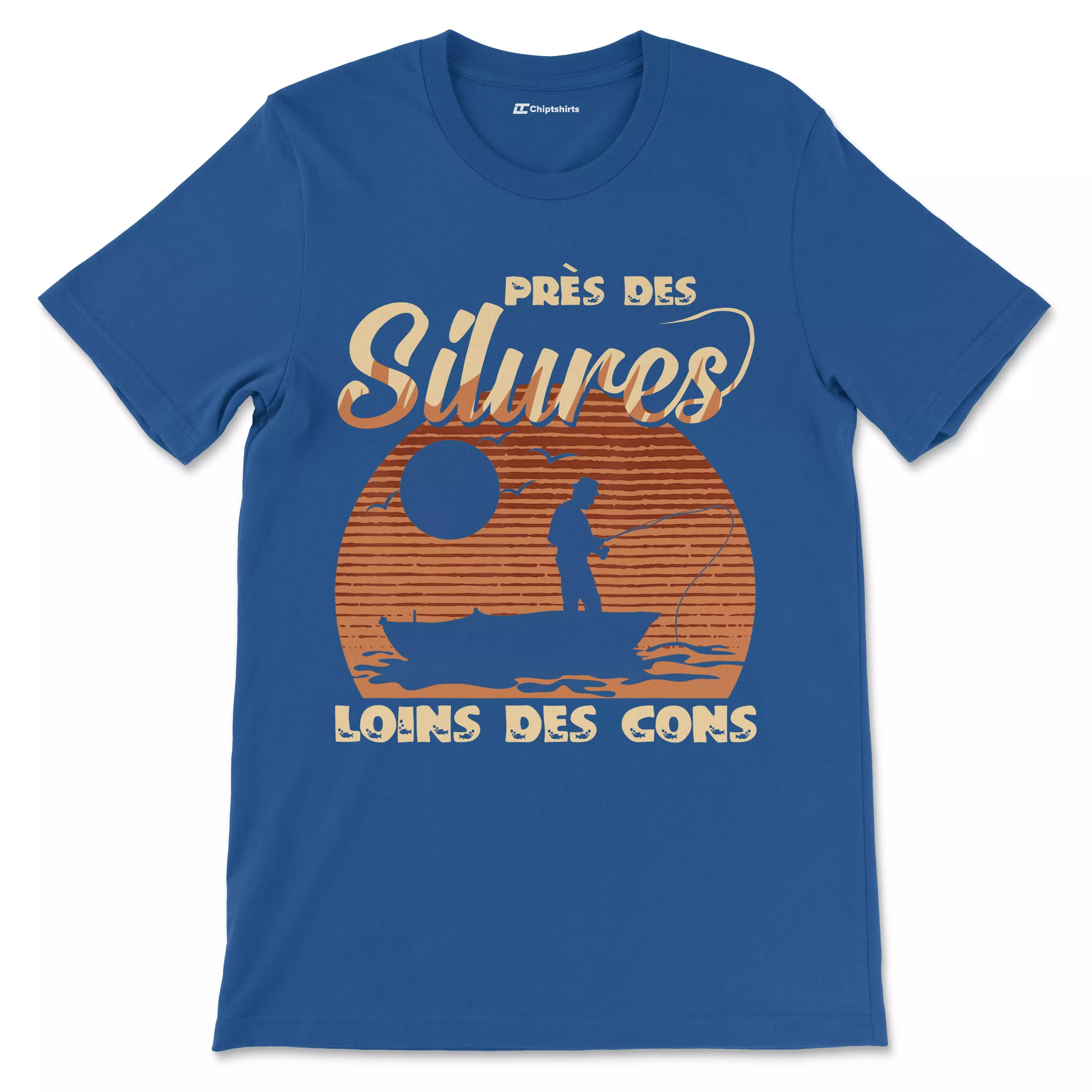 Cadeau Humour Pêcheur Homme, Pêche du Silure, T-shirt Pêcheur Drle, Près des Silures Loins des Cons