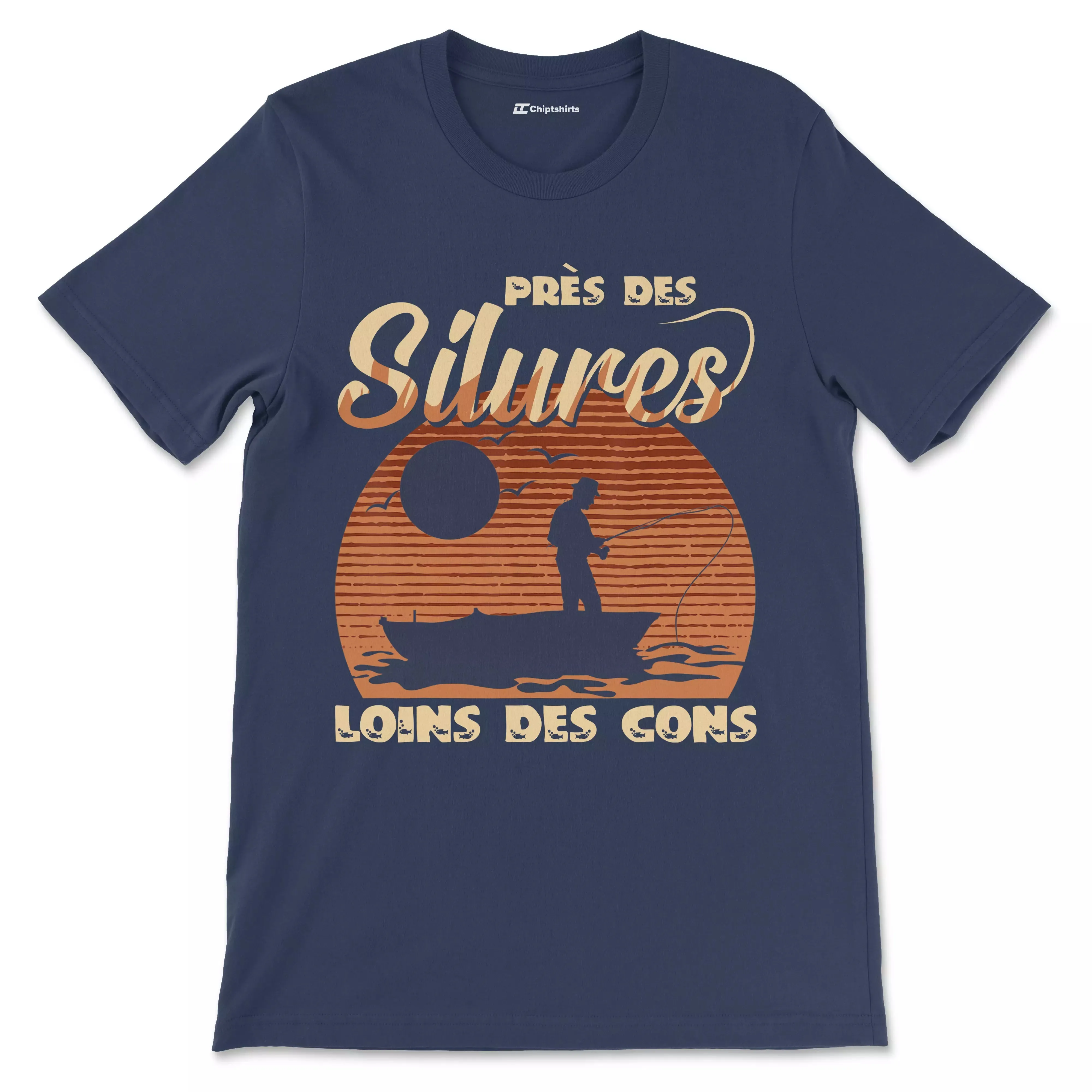 Cadeau Humour Pêcheur Homme, Pêche du Silure, T-shirt Pêcheur Drle, Près des Silures Loins des Cons