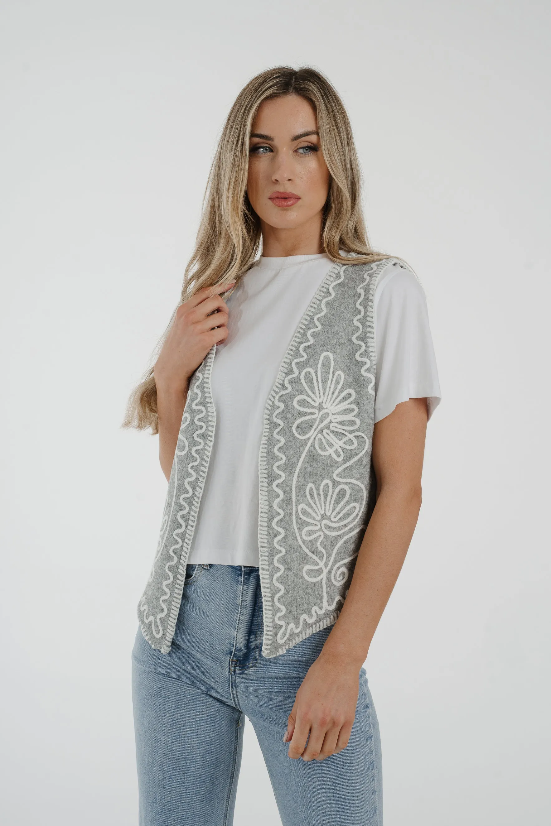 Caitlyn Embroidered Waistcoat In Grey