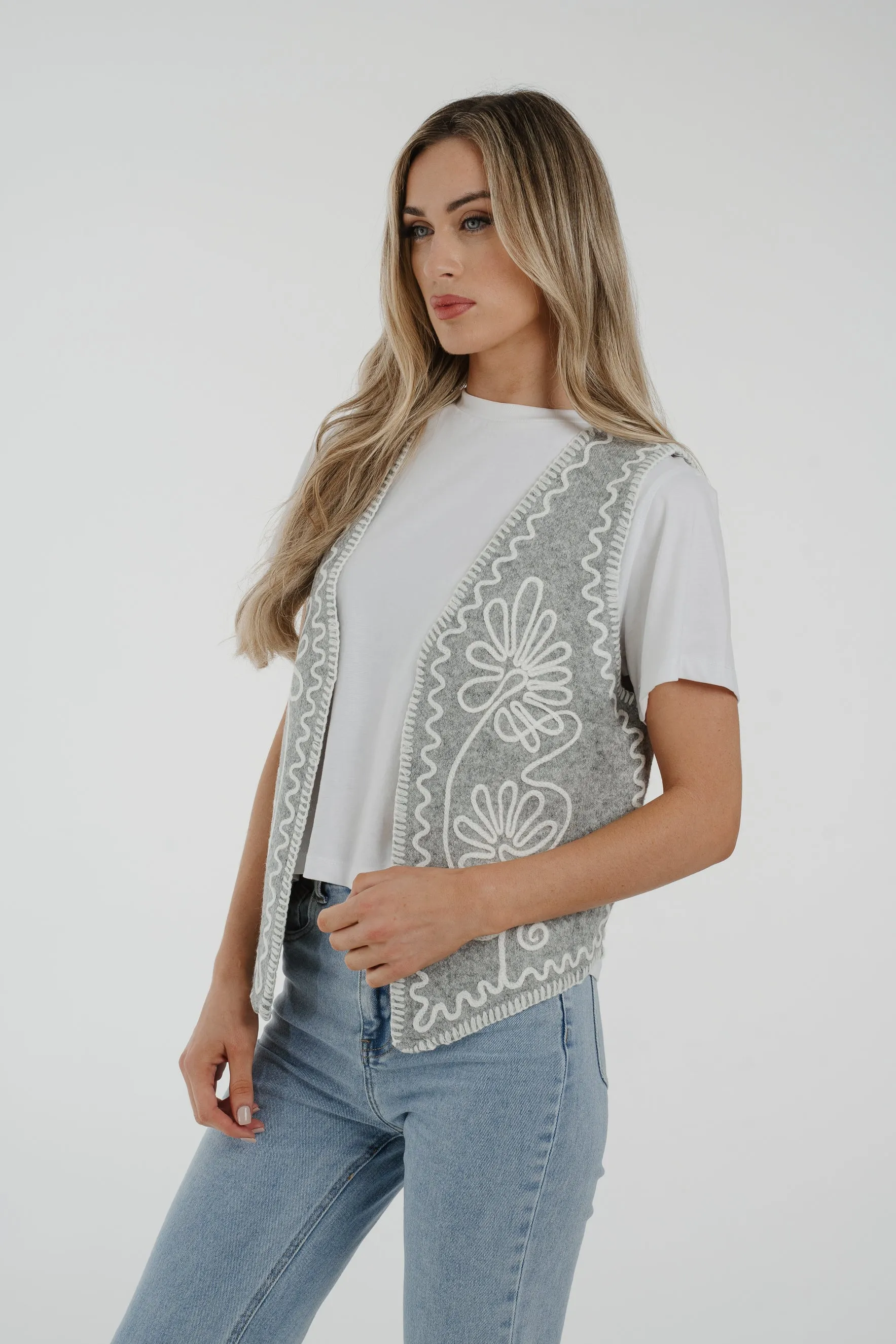 Caitlyn Embroidered Waistcoat In Grey