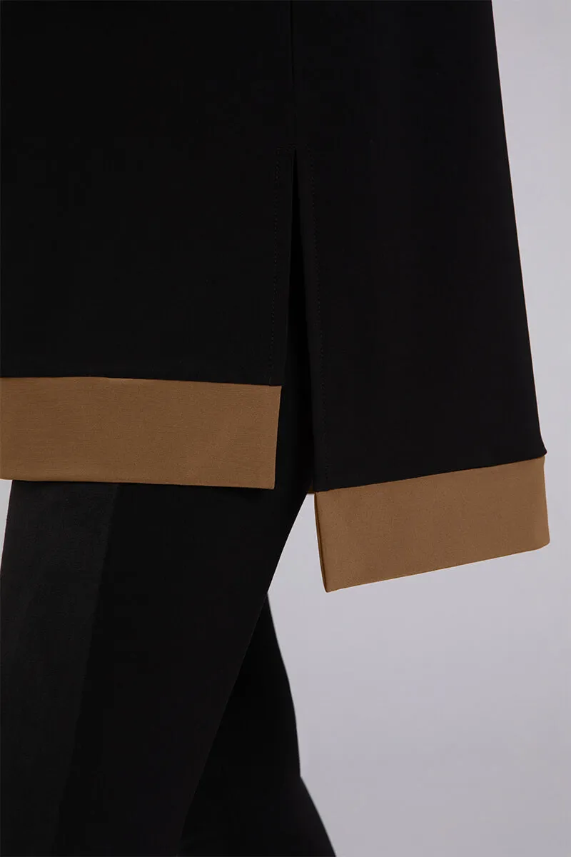 Colour Block Step Hem Tunic | Black/Ivory/Tobacco