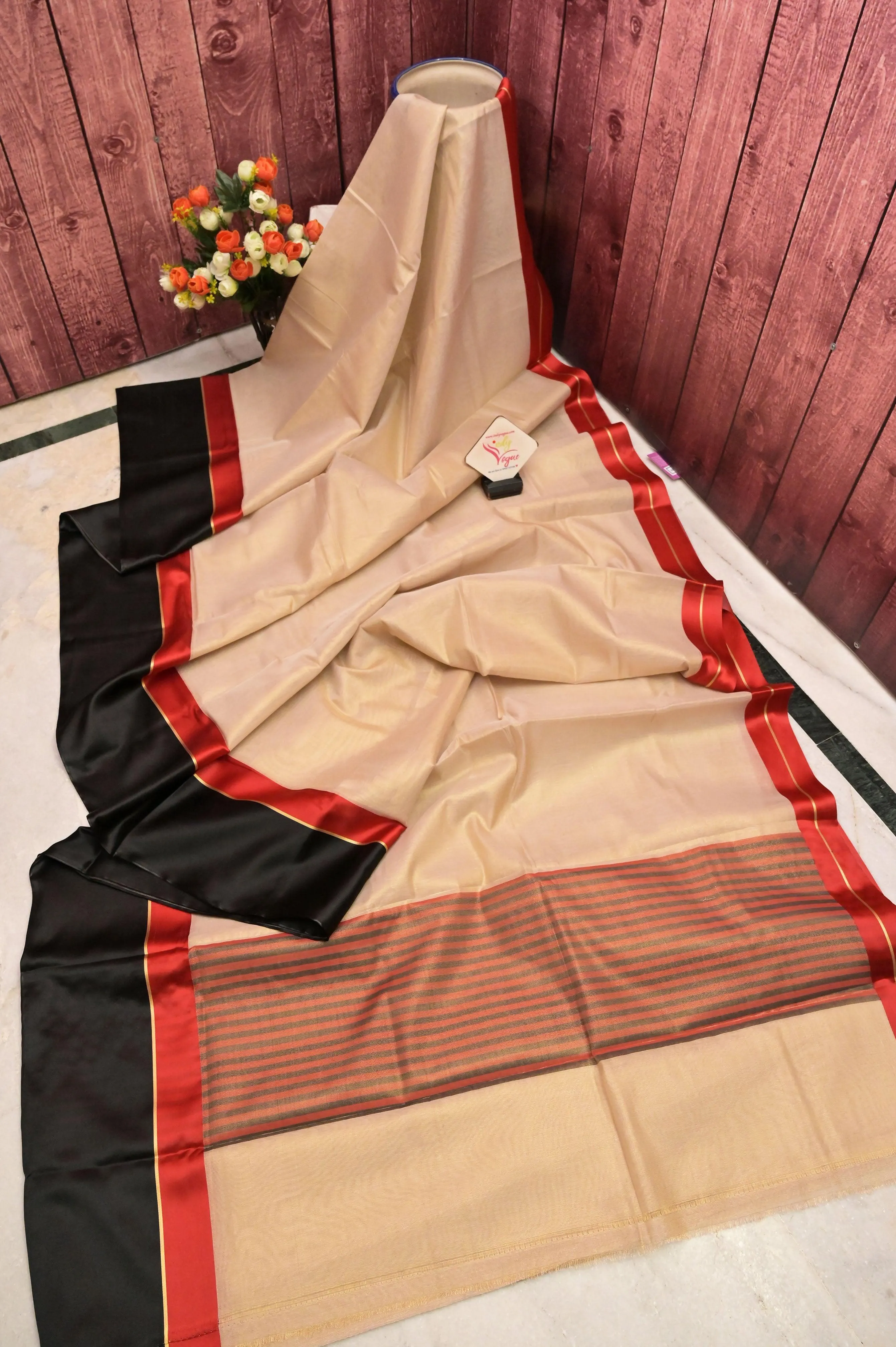 Dirt Cream Color Tissue Chanderi Saree