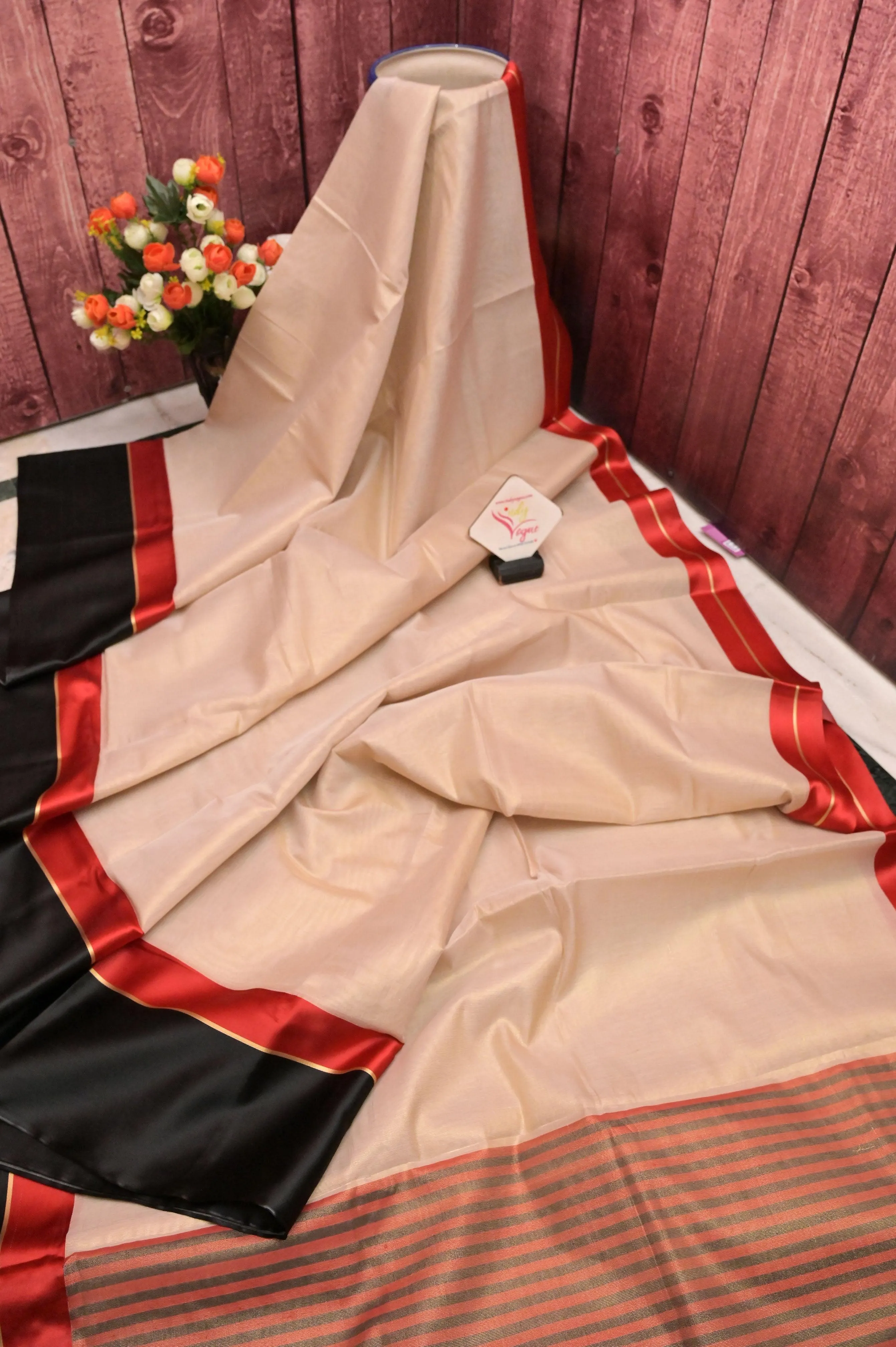 Dirt Cream Color Tissue Chanderi Saree