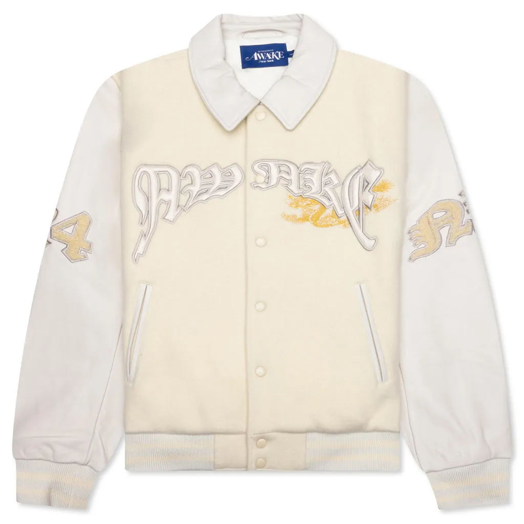 Dragon Embroidered Varsity Jacket - Off White